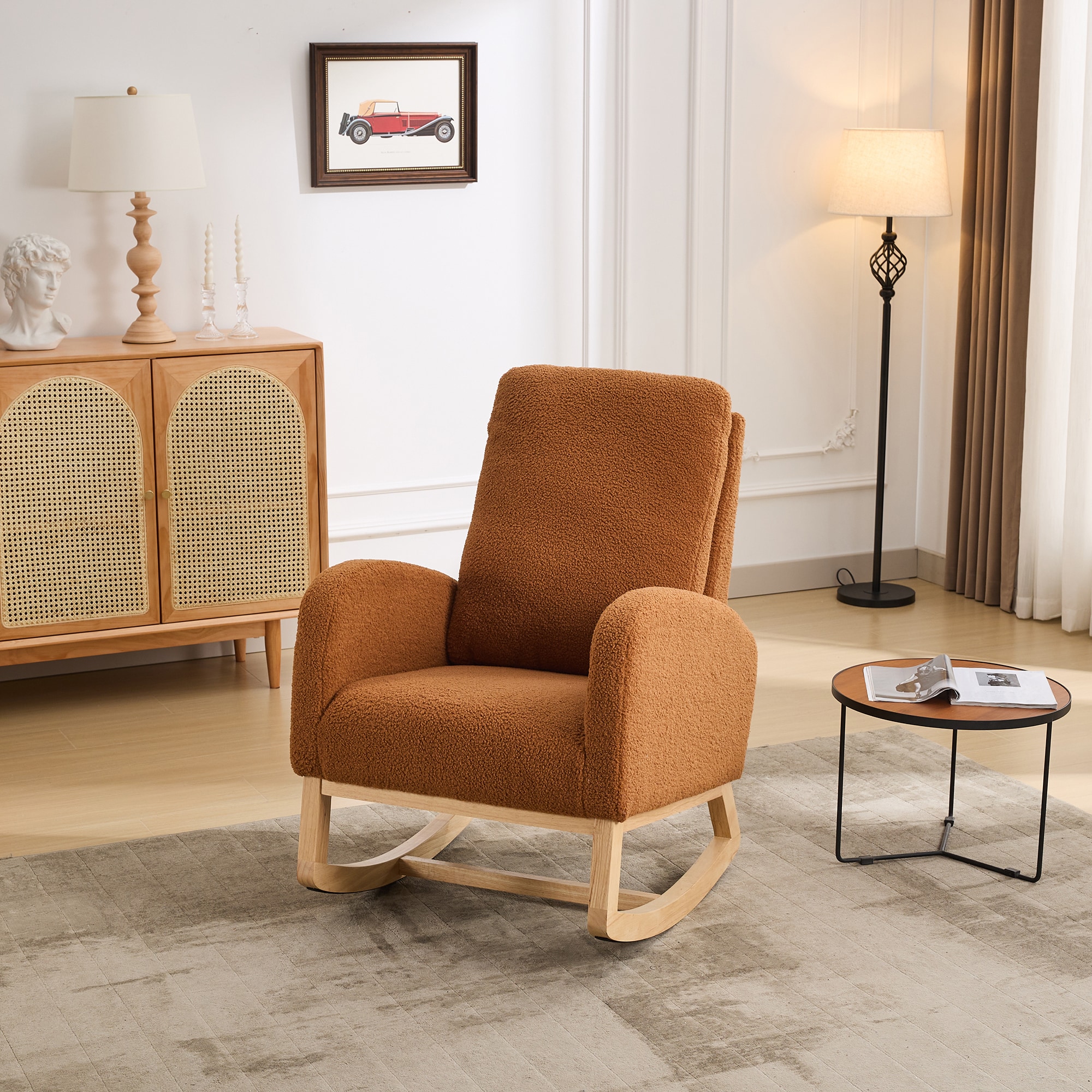 Aortzio HM-W5004C-CARAMEL Modern CARAMEL Linen Rocking Chair