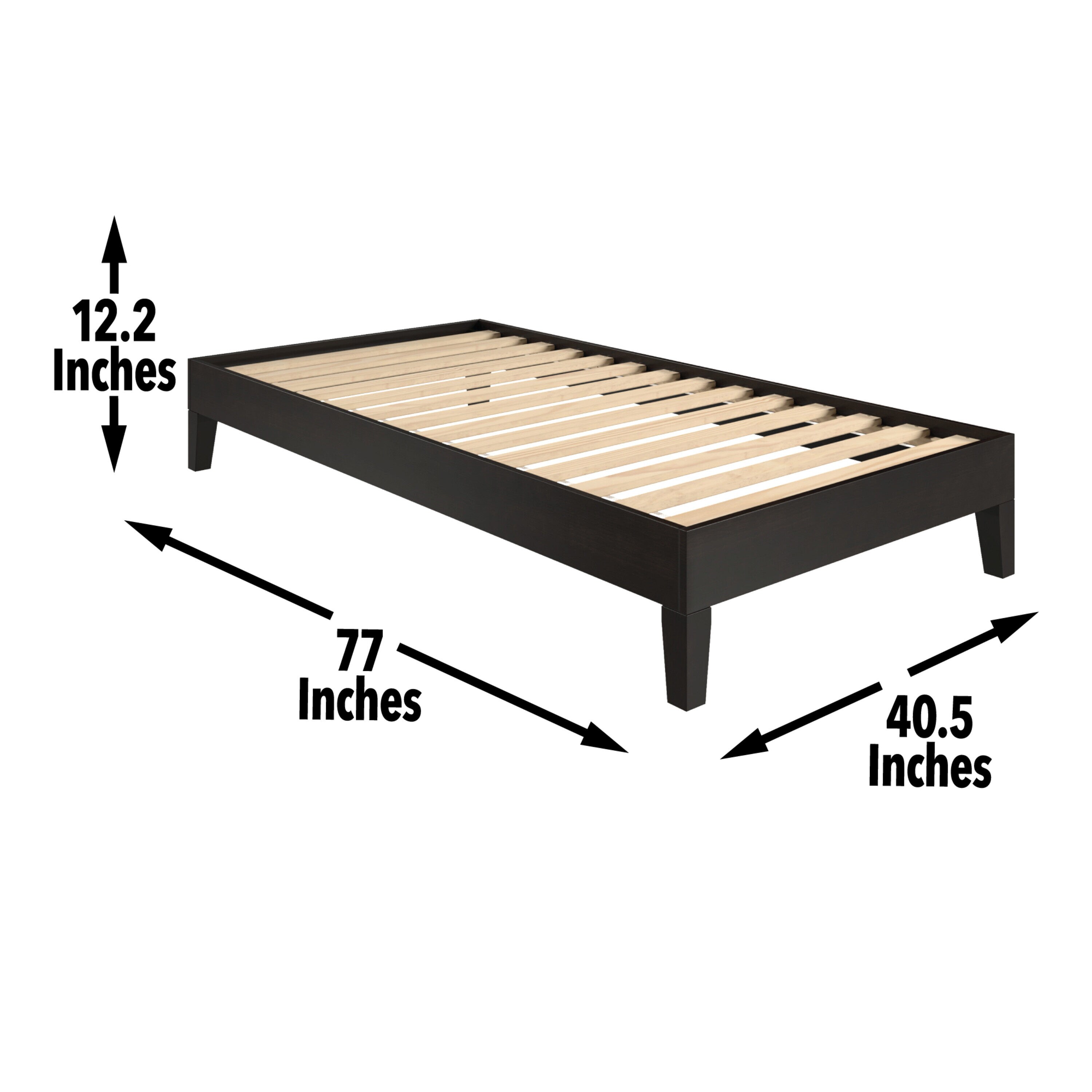 Black Pine Twin Platform Bed with Slats and Drawer