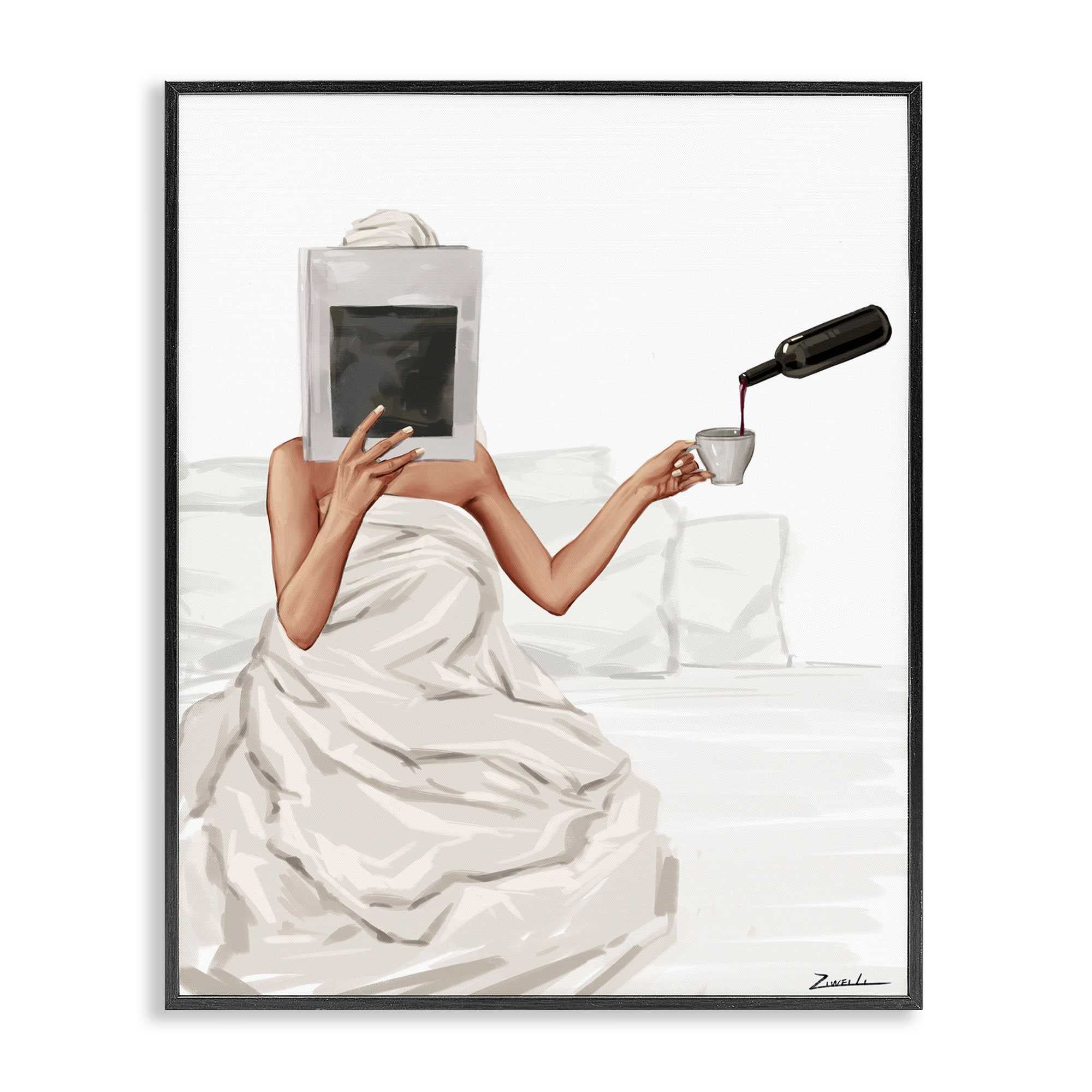 Stupell Industries BT-191-FR-11X14 Cozy in Bed with Drink Black Framed Giclee Art By Ziwei Li 11 x 14
