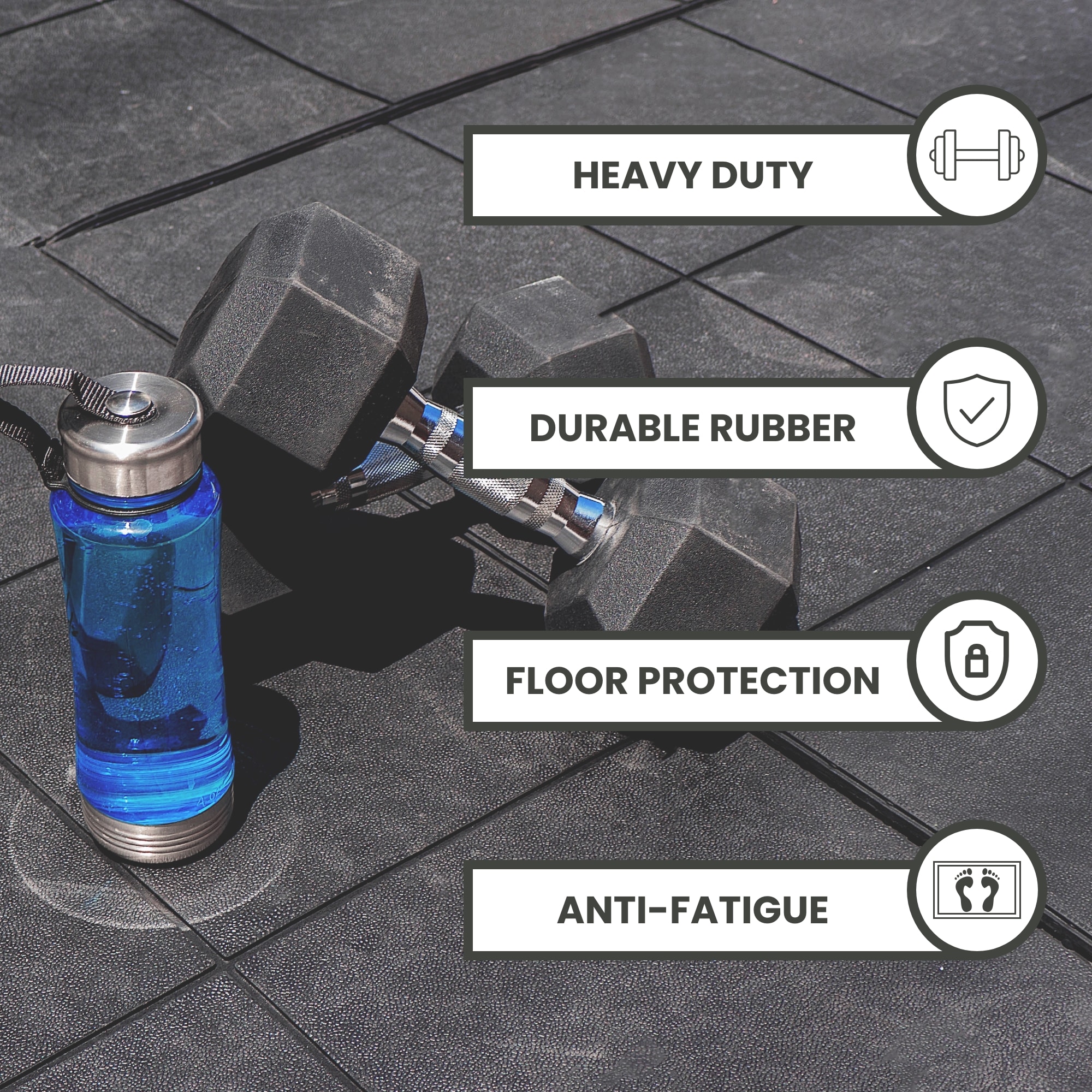 Envelor Durable Anti-Fatigue Rubber Floor Mat, Interlocking Commercial Floor Mat 3' x 3