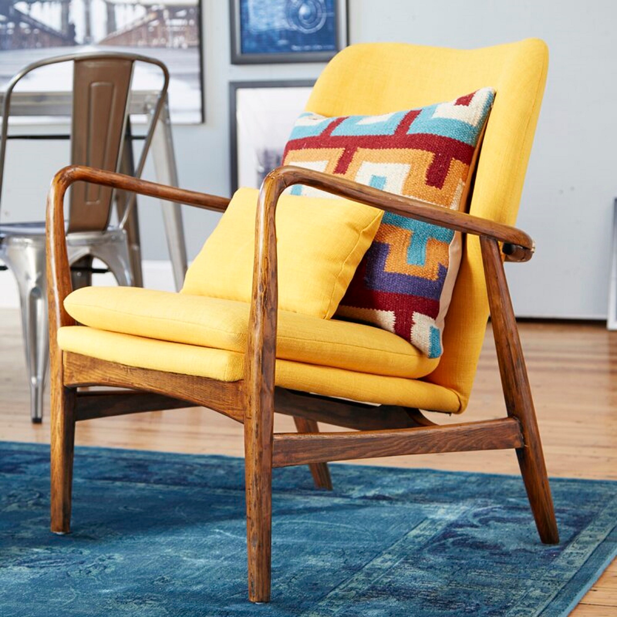 Yellow mid century 2025 modern accent chair