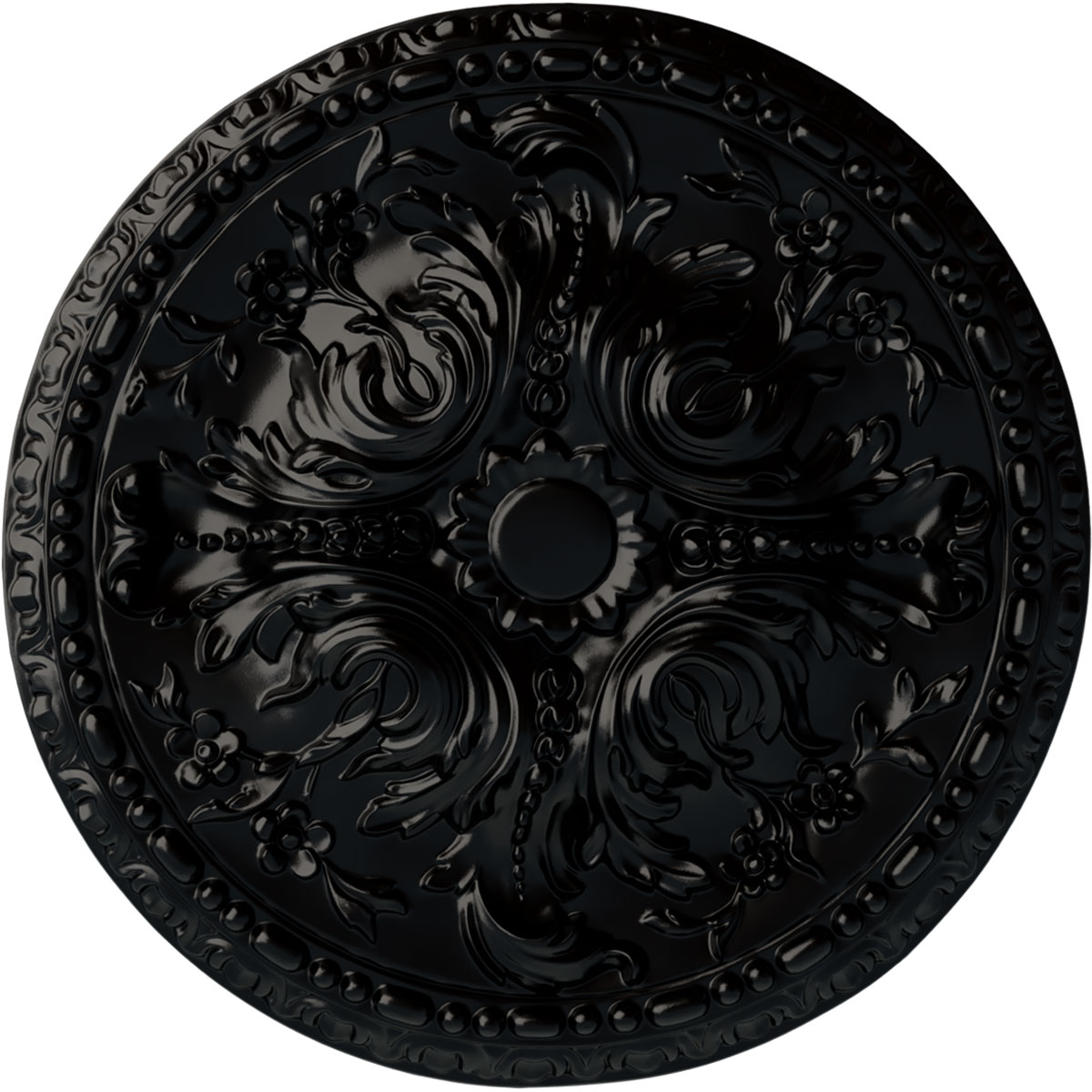 Ekena Millwork CM20AMBLF Amelia 19.625-in W x 19.625-in L Painted Jet Black Polyurethane Whole Ceiling Medallion