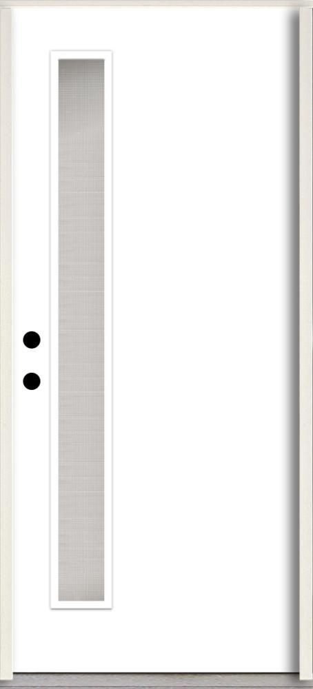 RELIABILT LO1065657 Spotlights 36-in x 80-in x 4-5/8-in Fiberglass 1/4 lite Right-hand inswing Modern White Paint Painted Prehung Front Door Insulating core
