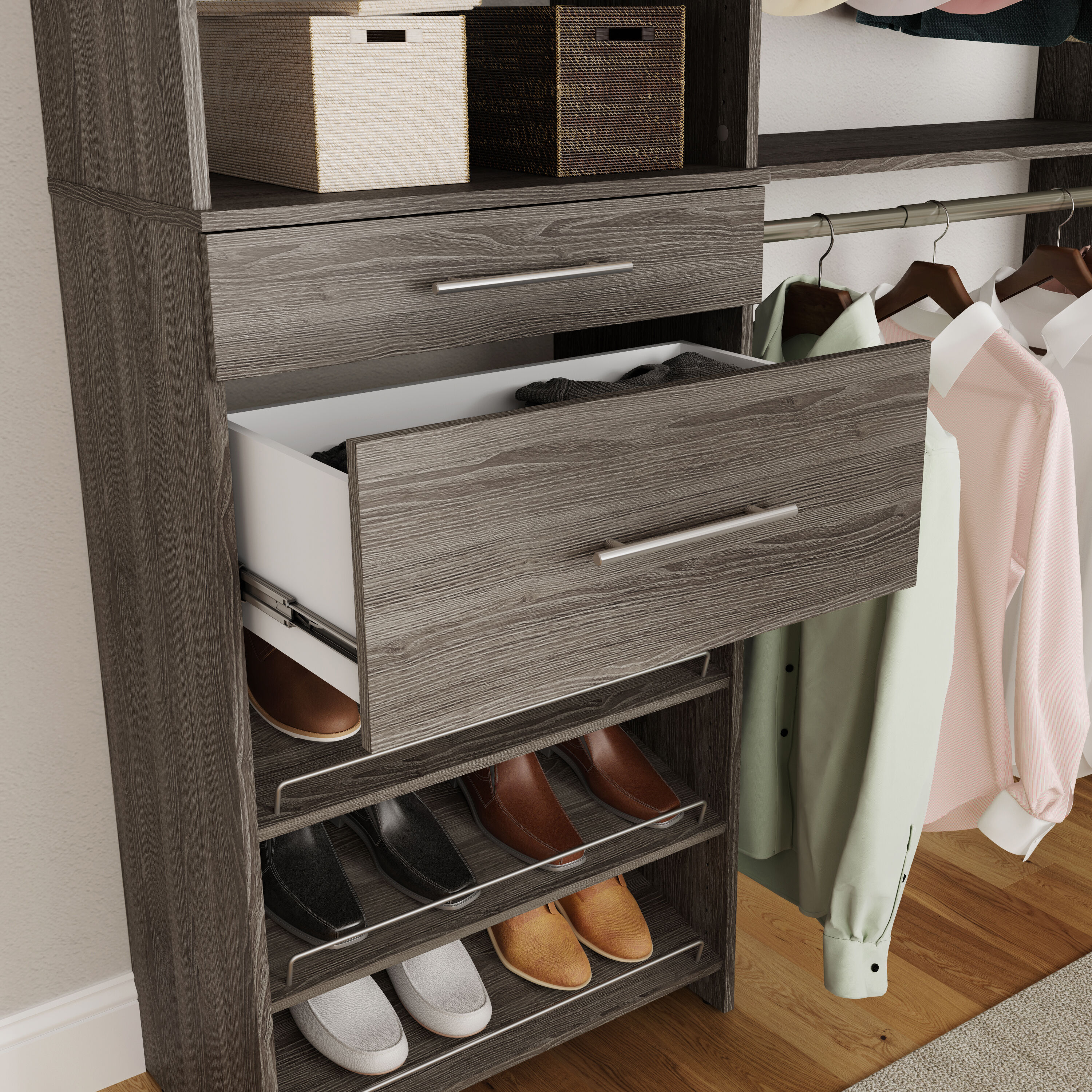 ClosetMaid BrightWood 25-in x 10-in x 13.8-in Ash Shoe Storage in the Wood  Closet Accessories department at