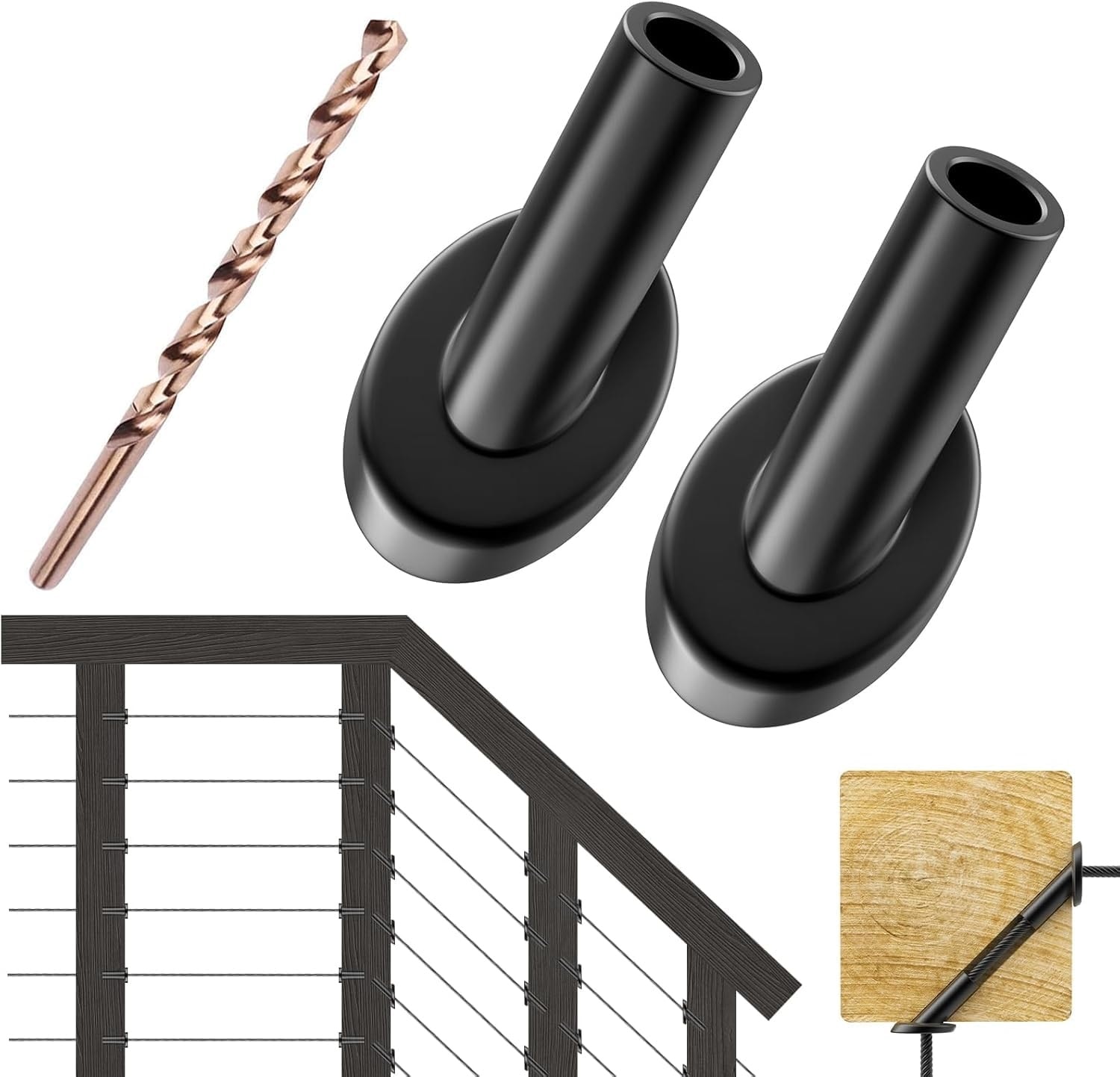 Etokfoks  20 Pack 45 Degree Cable Railing Corner Protector Sleeves T316 Stainless Steel Black With Drill Bit For 1 8 in Wire Rope
