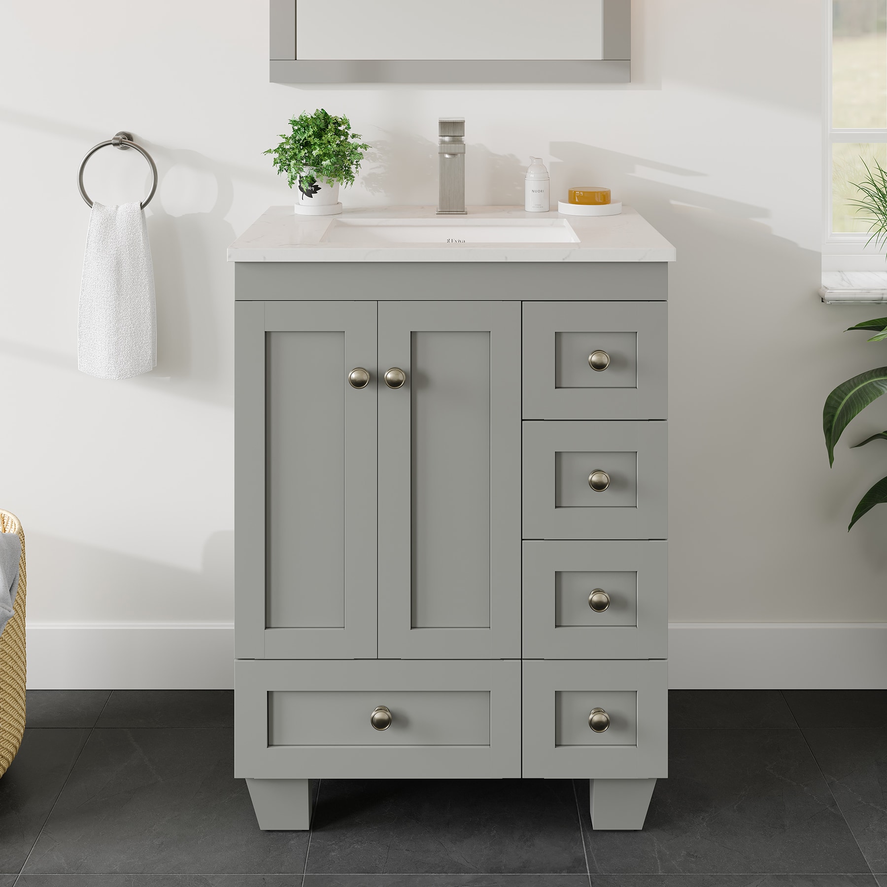 Eviva EVVN69-24GR-Q Acclaim 24-in Gray Undermount Single Sink Bathroom Vanity with White Quartz Top