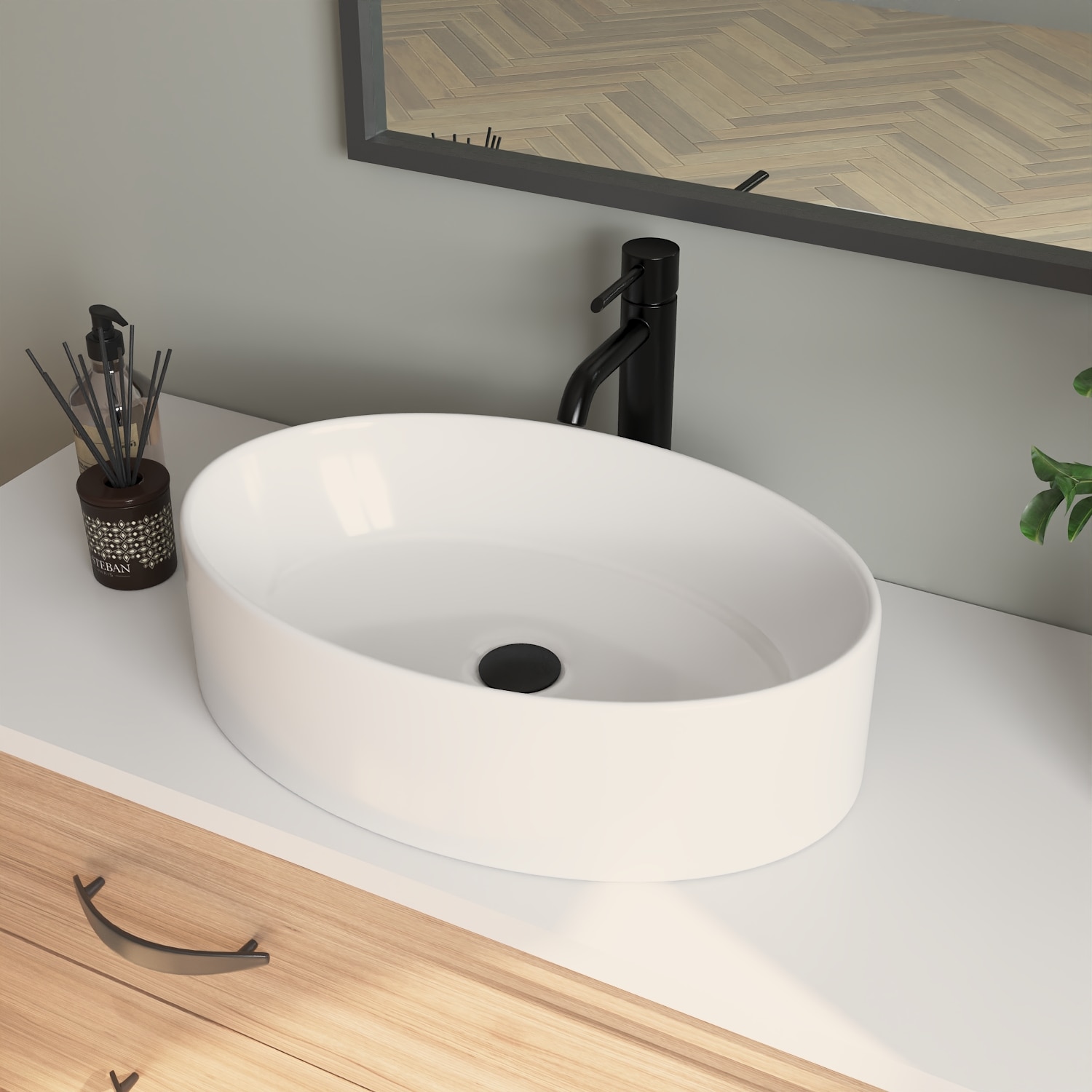 DeerValley DV-1V0049 Ceramic 13.98-in Vessel Oval Modern White Bathroom Sink