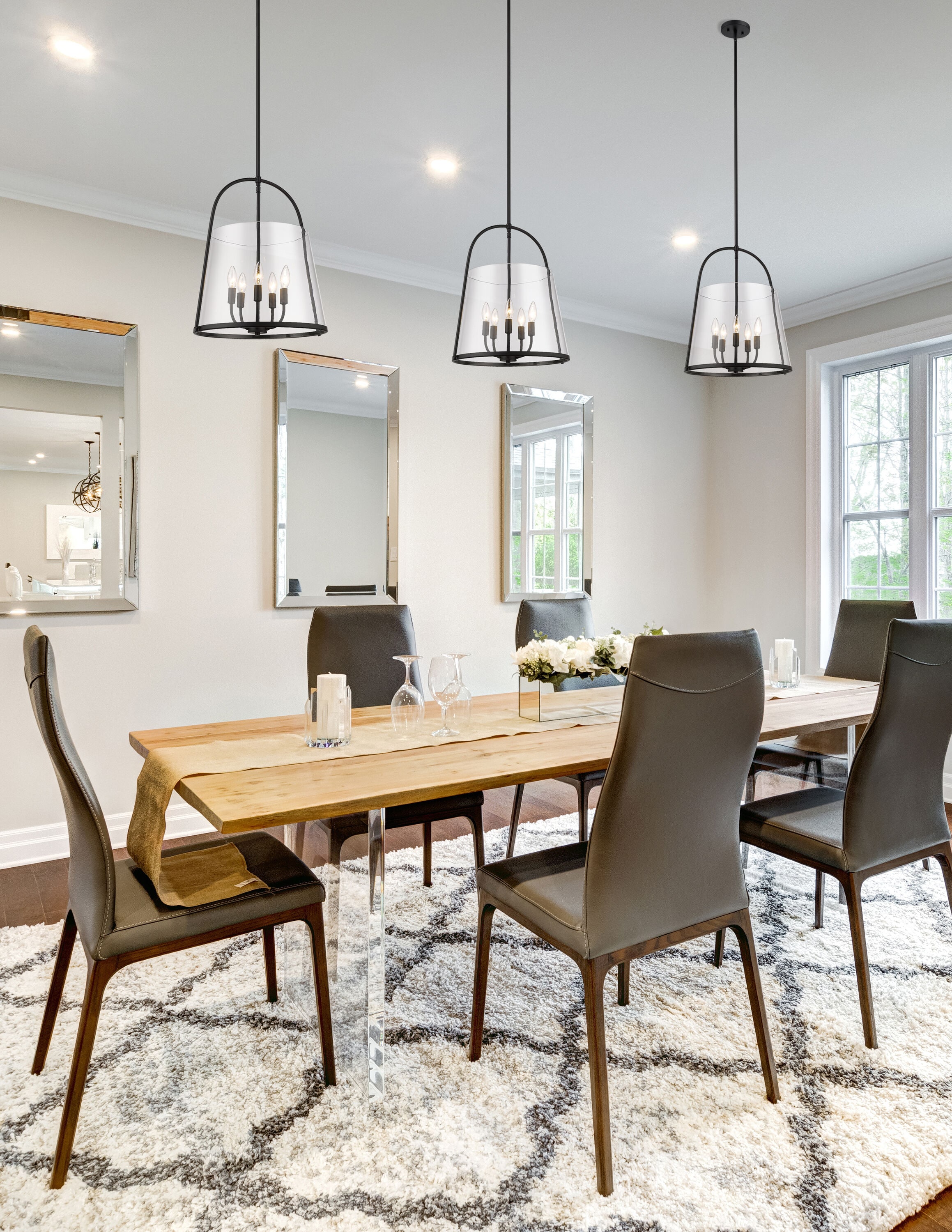 Matte Black Steel and Glass 5-Light Pendant