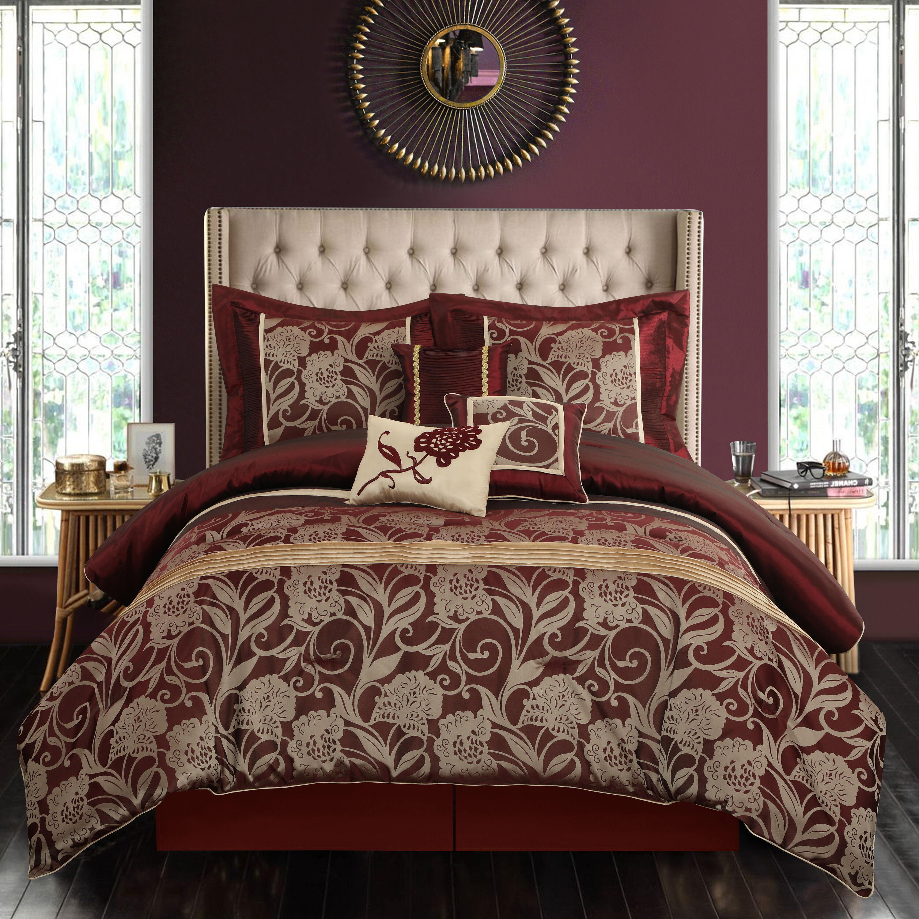 Grand Avenue Mollybee 7-Piece Burgundy King Comforter Set in the Bedding  Sets department at