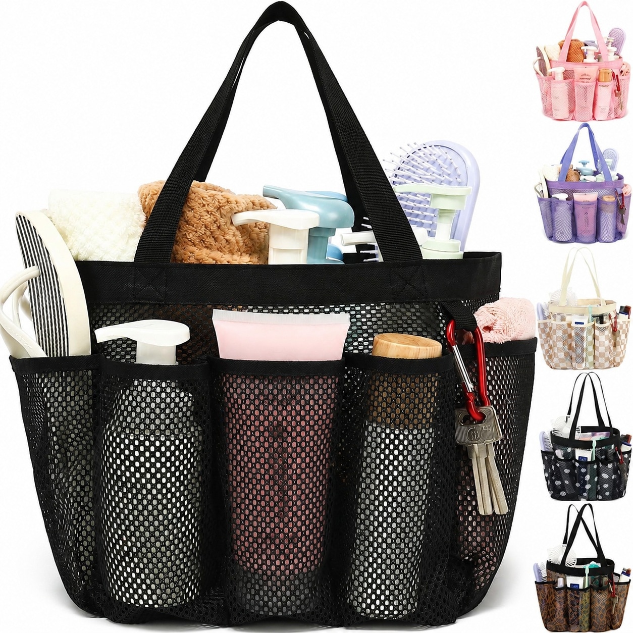 Phyfalip  Mesh Shower Caddy Portable 8 Pocket Large Tote Bag with Handles Quick Dry Organizer for College Dorm Bathroom Gym Beach Camp