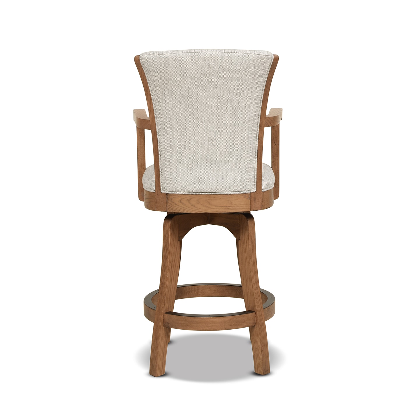 Classic Farmhouse 27" White Leather Swivel Bar Stool with Oak Arms