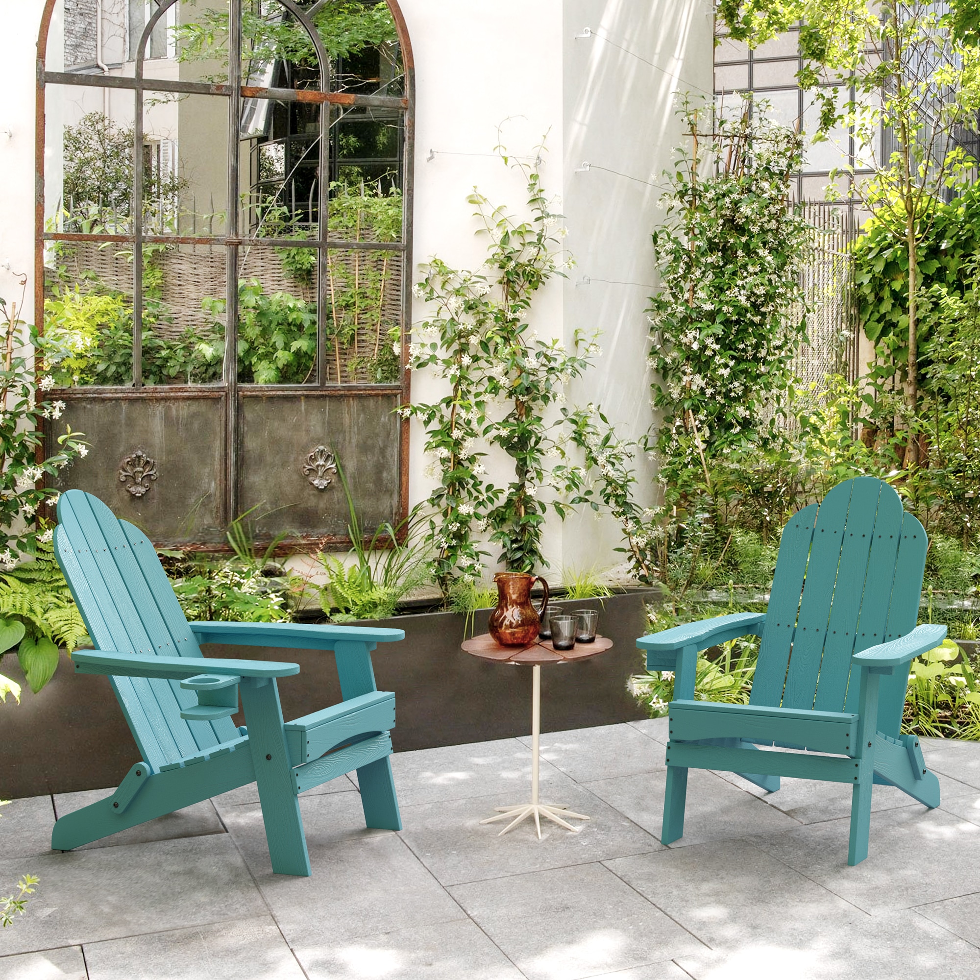 LUE BONA 2JY-002-08LS Set of 2 Lake Blue HDPE Frame Stationary Adirondack Chair with Slat Seat