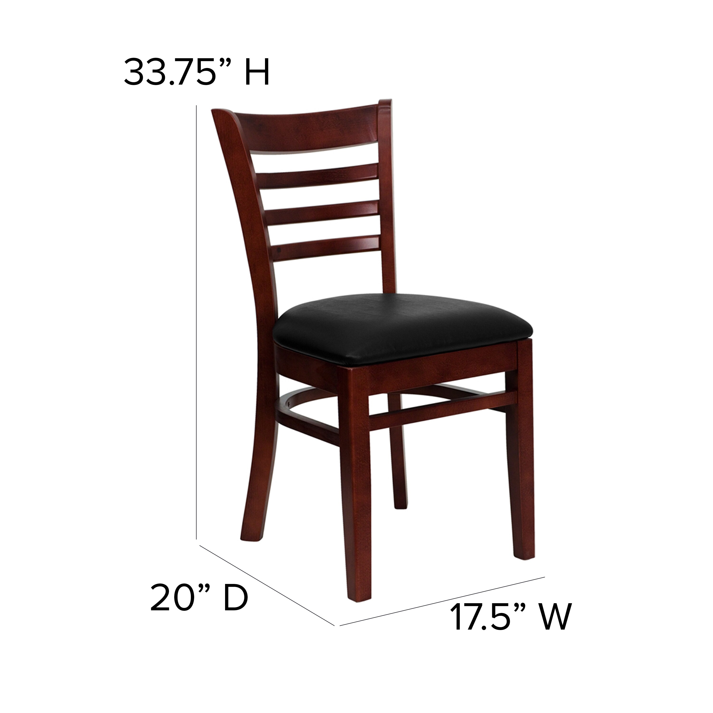Mahogany Wood Ladderback Chair with Black Vinyl Seat