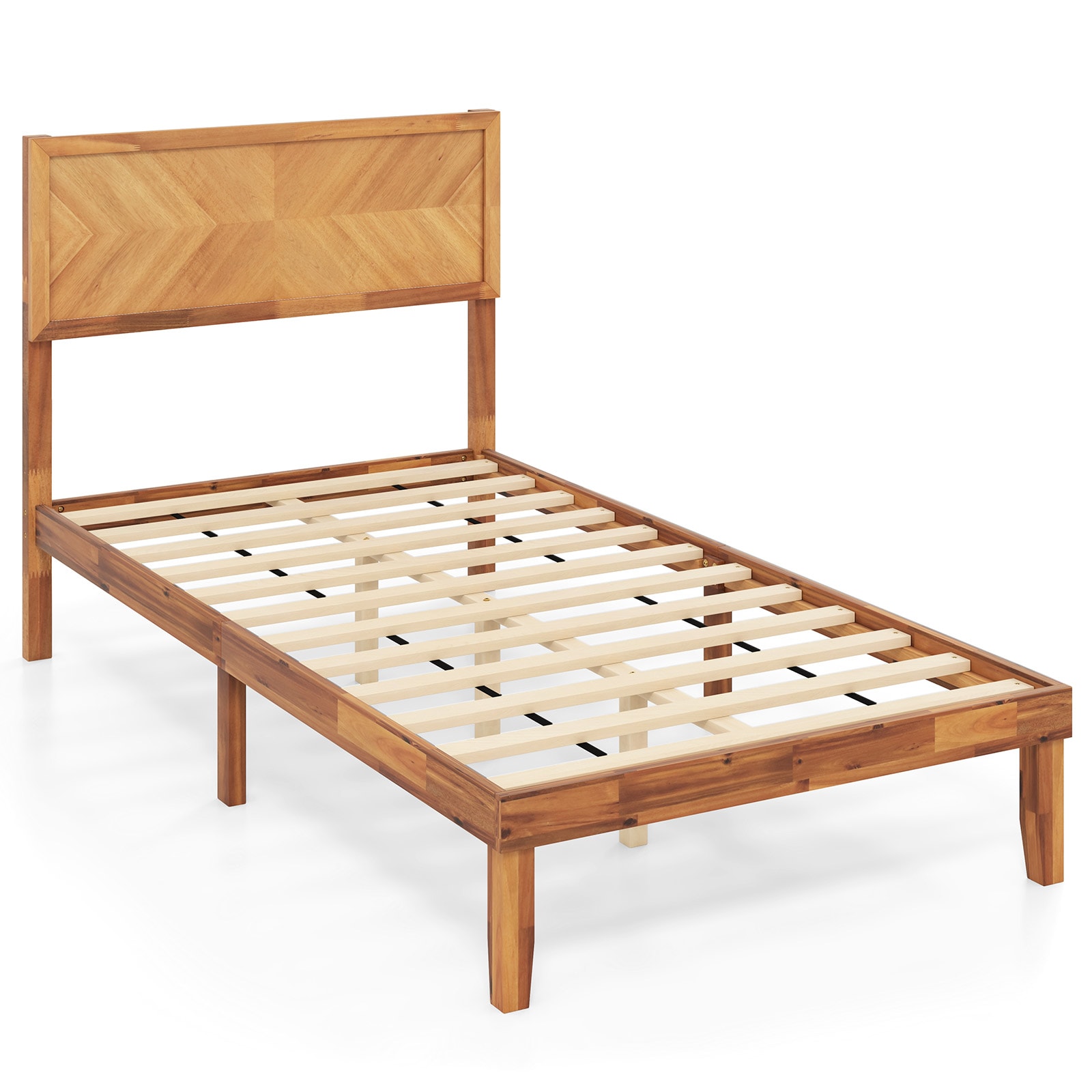 Iseryn - Twin Rustic Golden Brown Wood Bed Frame with Headboard