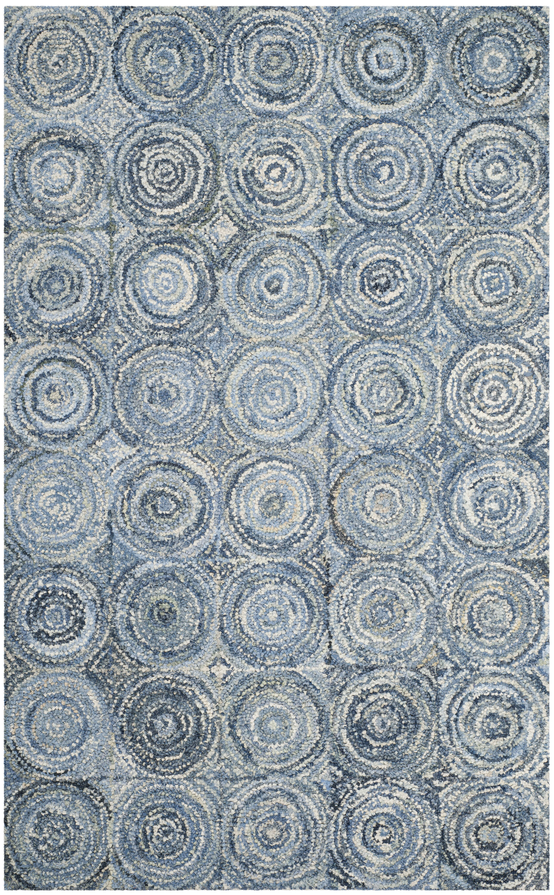 Blue Hand-Tufted Wool and Cotton 4' x 6' Area Rug