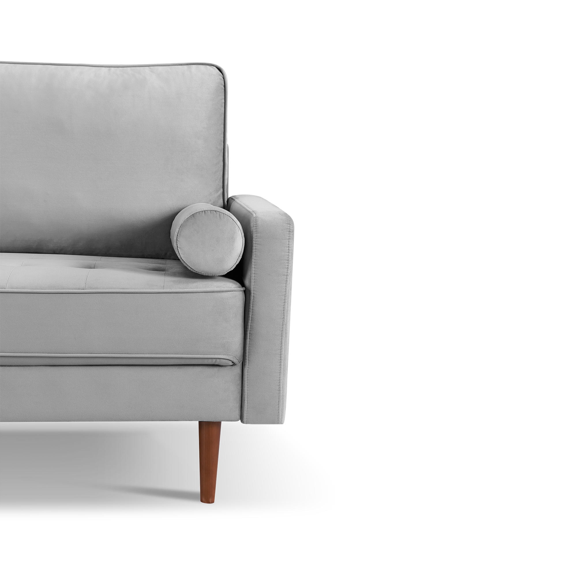 57 Inch Grey Velvet Loveseat with Bolster Pillows