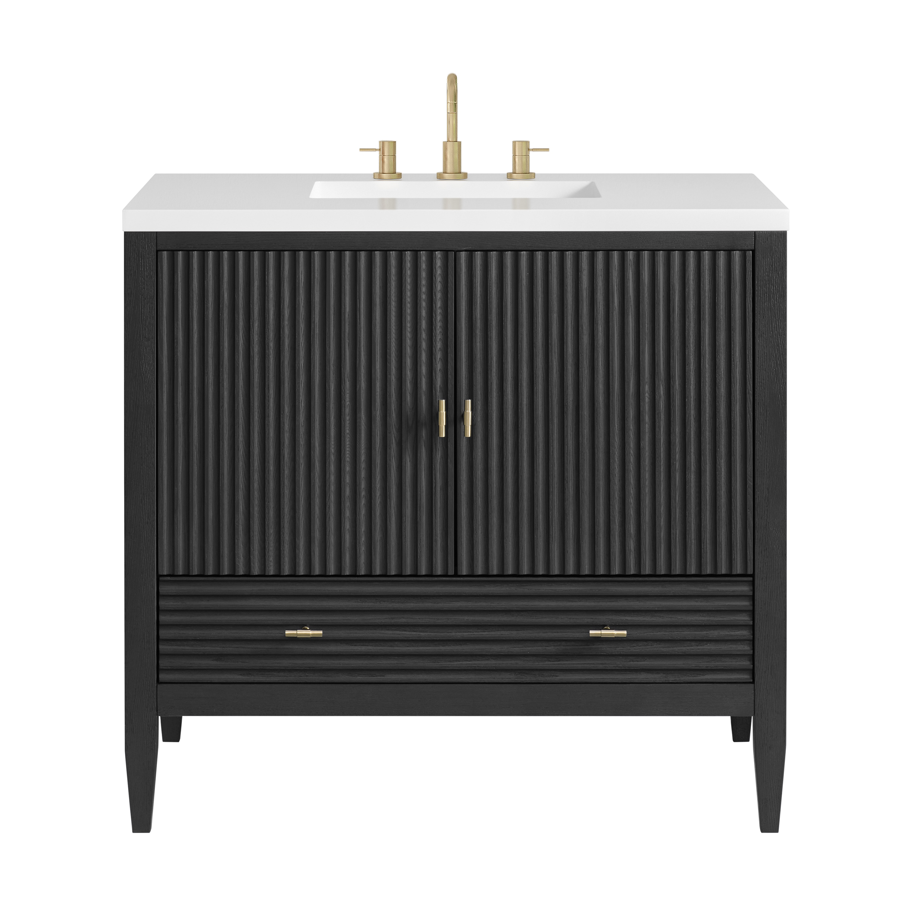 James Martin Vanities 485-V36-CBO-3WZ Myrrin 36-in Carbon Oak Undermount Single Sink Bathroom Vanity with White Zeus Quartz Top