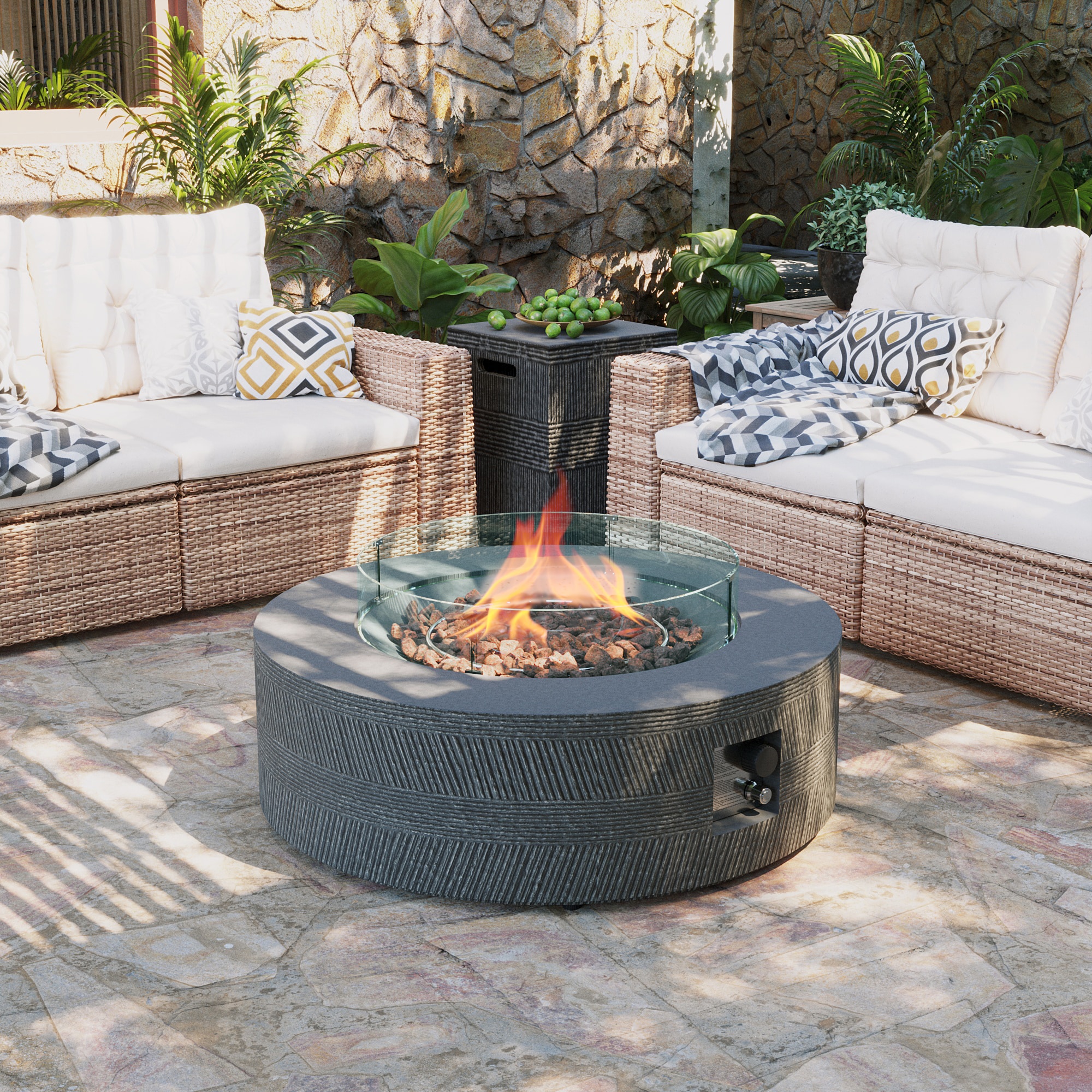 UPHA PL-42XW-SH-QT 40.5-in W 50000 Maximum BTUs Magnesium oxide Round Liquid propane Fire pit table