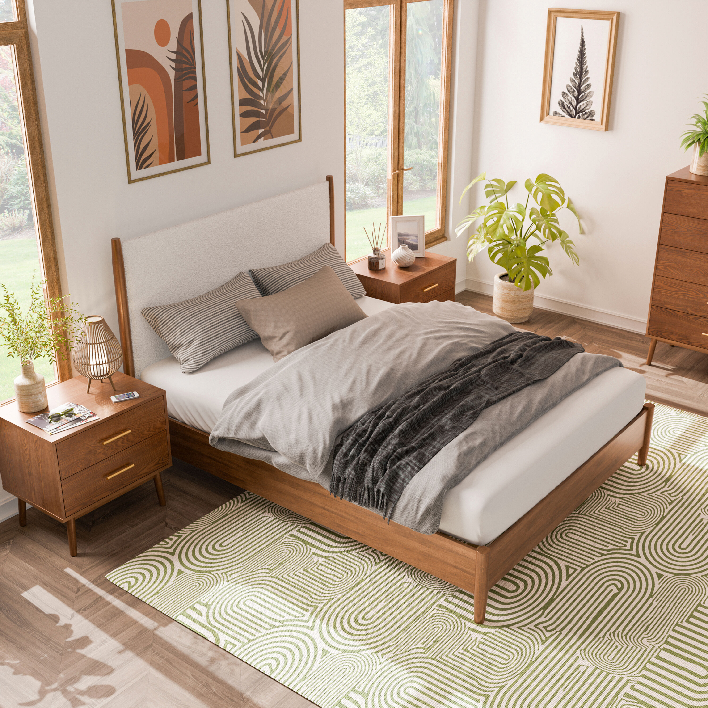 Furniture of America IDF7221WNEK-2NS Riverstone Walnut, Beige King Bedroom Set