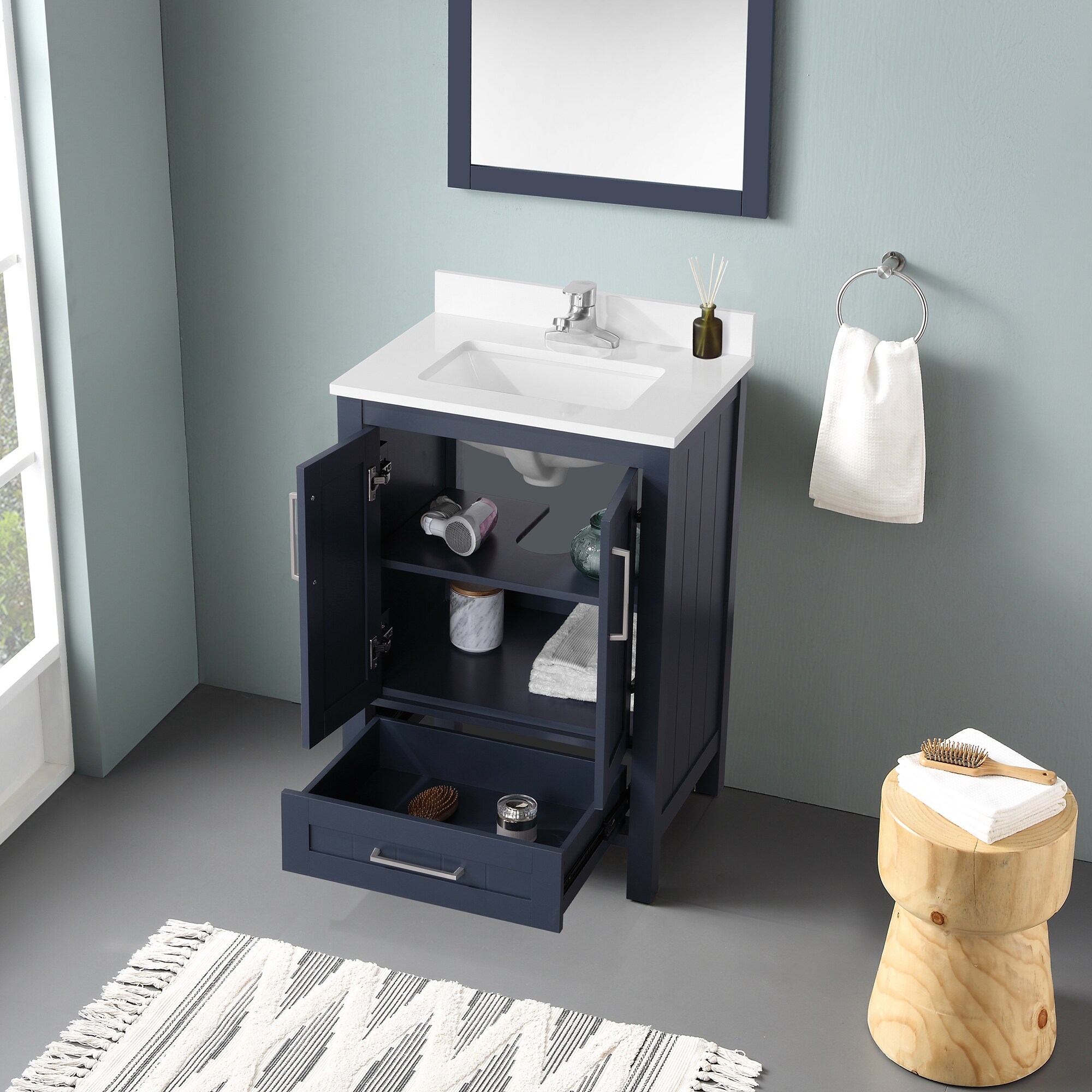 OVE Decors Darwin 24-in Midnight Blue Undermount Single Sink Bathroom ...