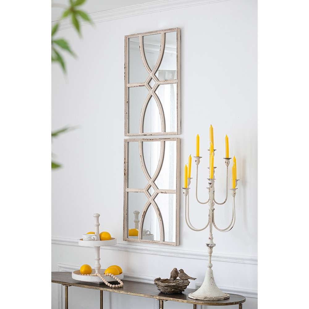 Vynxaria  Set of 2 16 in. x 23 in. Rectangular Wooden Wall Mirrors, Distressed White Frame, Vertical or Horizontal Mount
