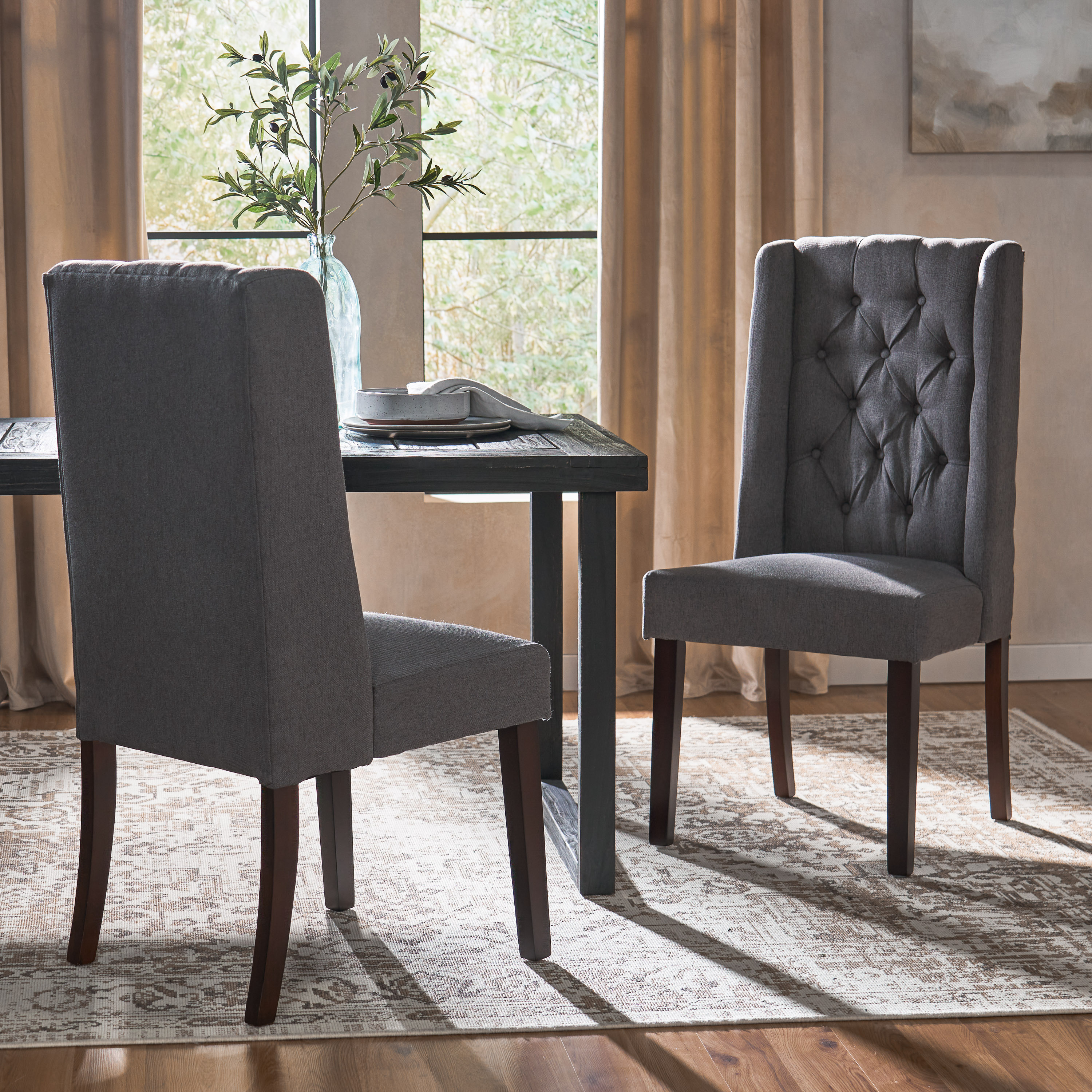 Christopher Knight Home 302439 Blythe Modern Fabric Tufted Dining Chairs (Set of 2) Dark Grey
