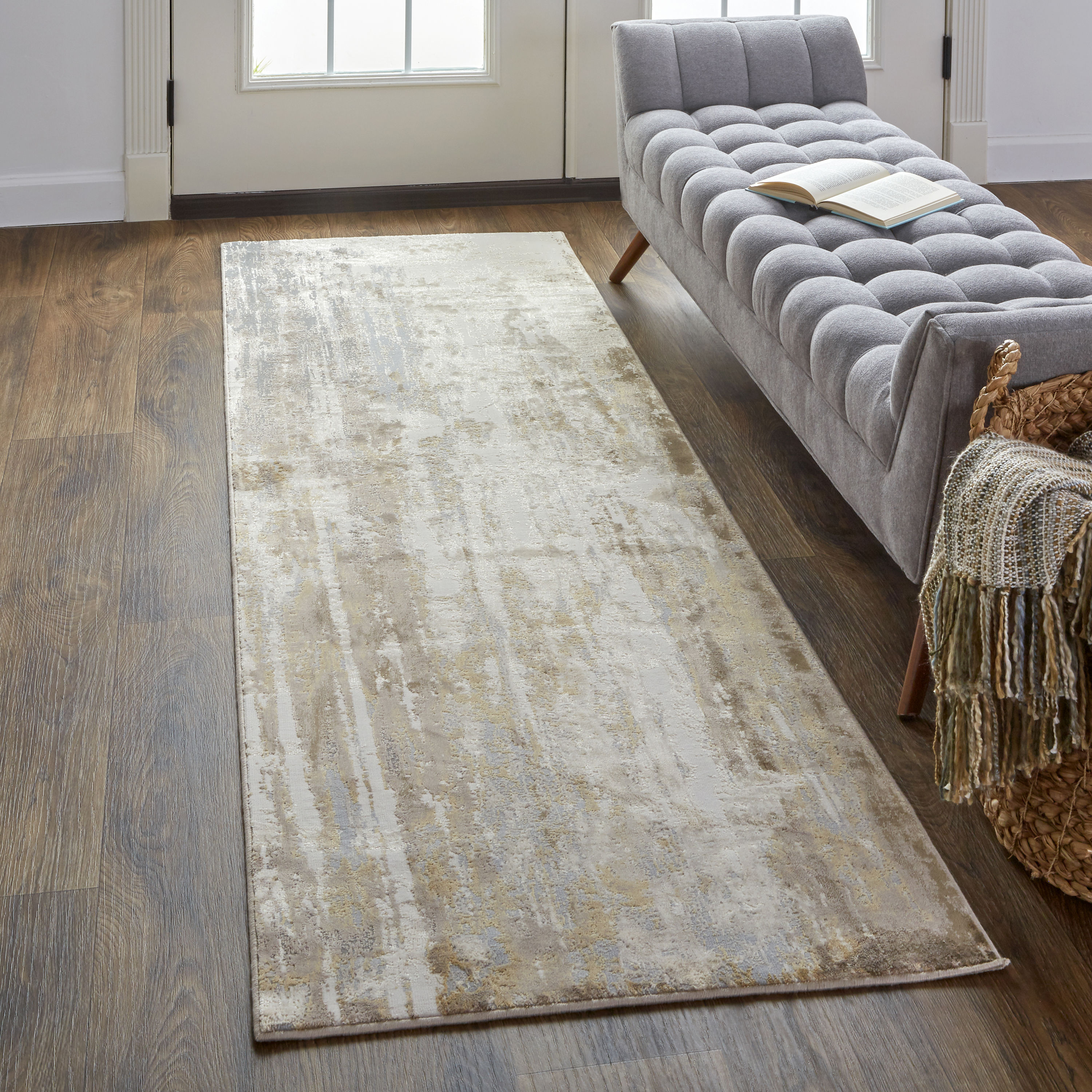 Room Envy PRKR3709GRYBGEI68 Parker 3 x 8 (ft) Loomed Wool Rustic Brown/Ivory Rectangular Indoor Abstract Mid-Century Modern Runner rug