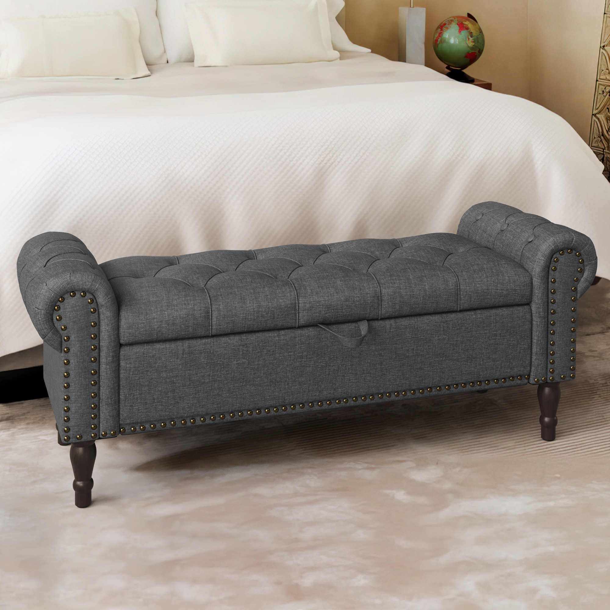 LUE BONA DW-010-02LS Midcentury Gray/Fabric Storage Ottoman