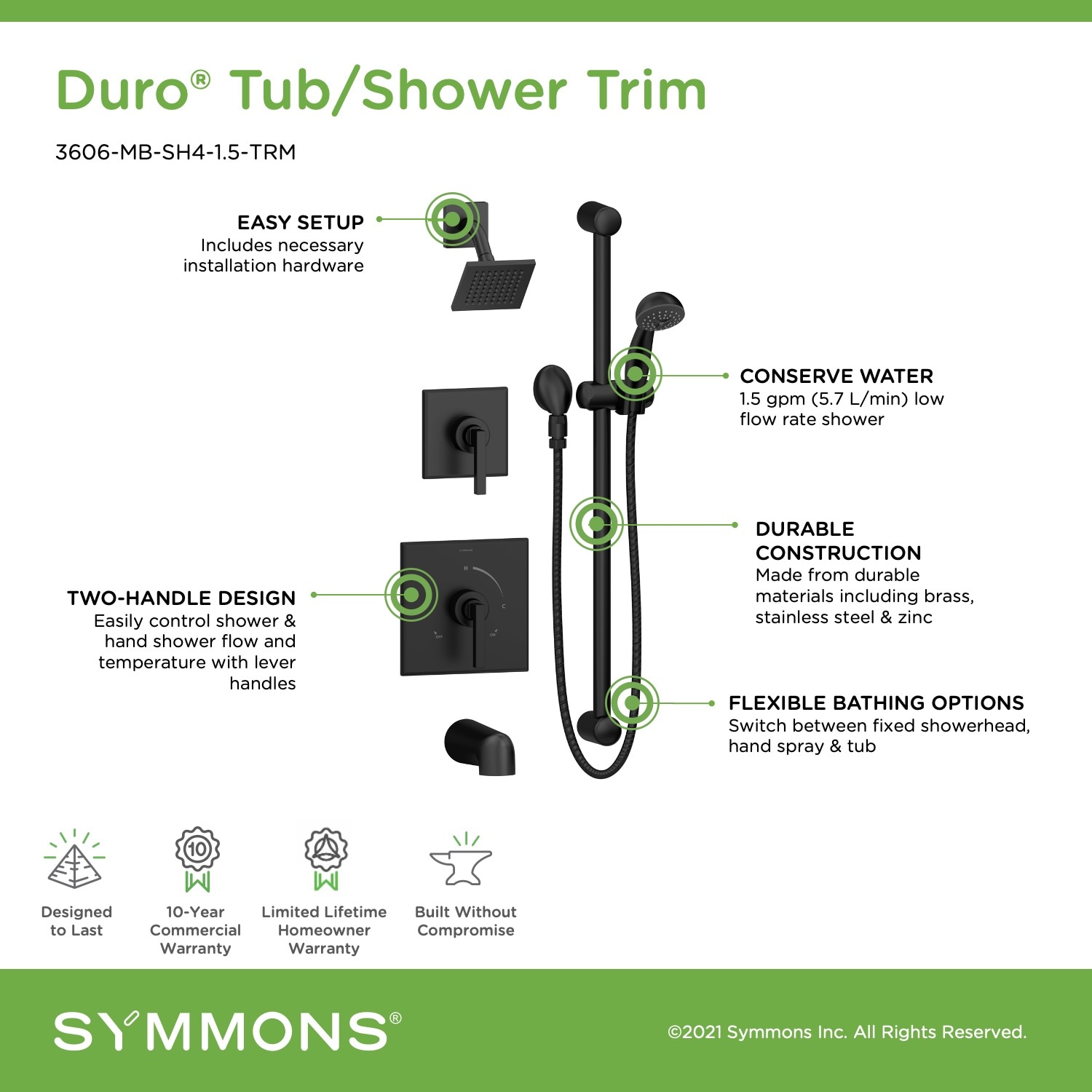Symmons 3606-MB-SH4-1.5-TRM Tub-Shower-Faucets - View #3