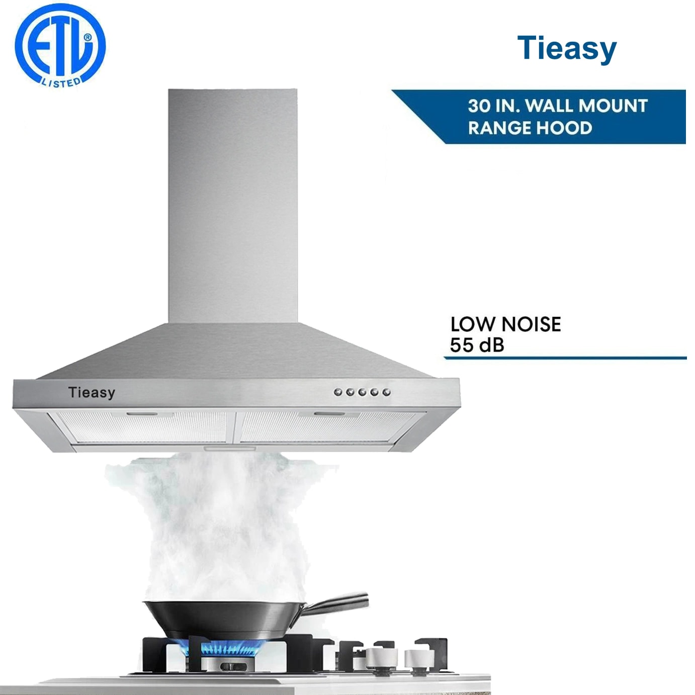 Tieasy Wall Mount Range Hood 30 inch with Ducted/Ductless