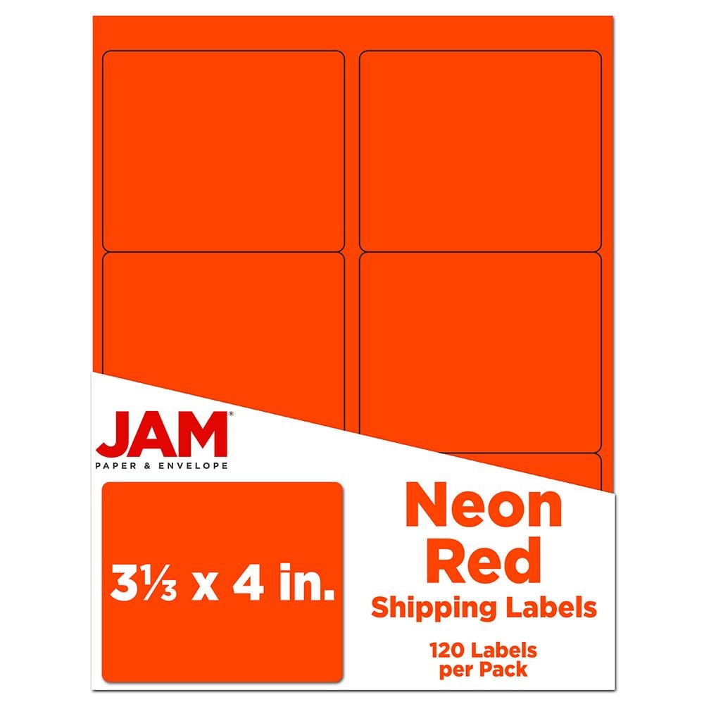 JAM Paper 354328040 Mailing/Shipping/Address Labels 3-in x 4-in Neon Red Sticky Notes