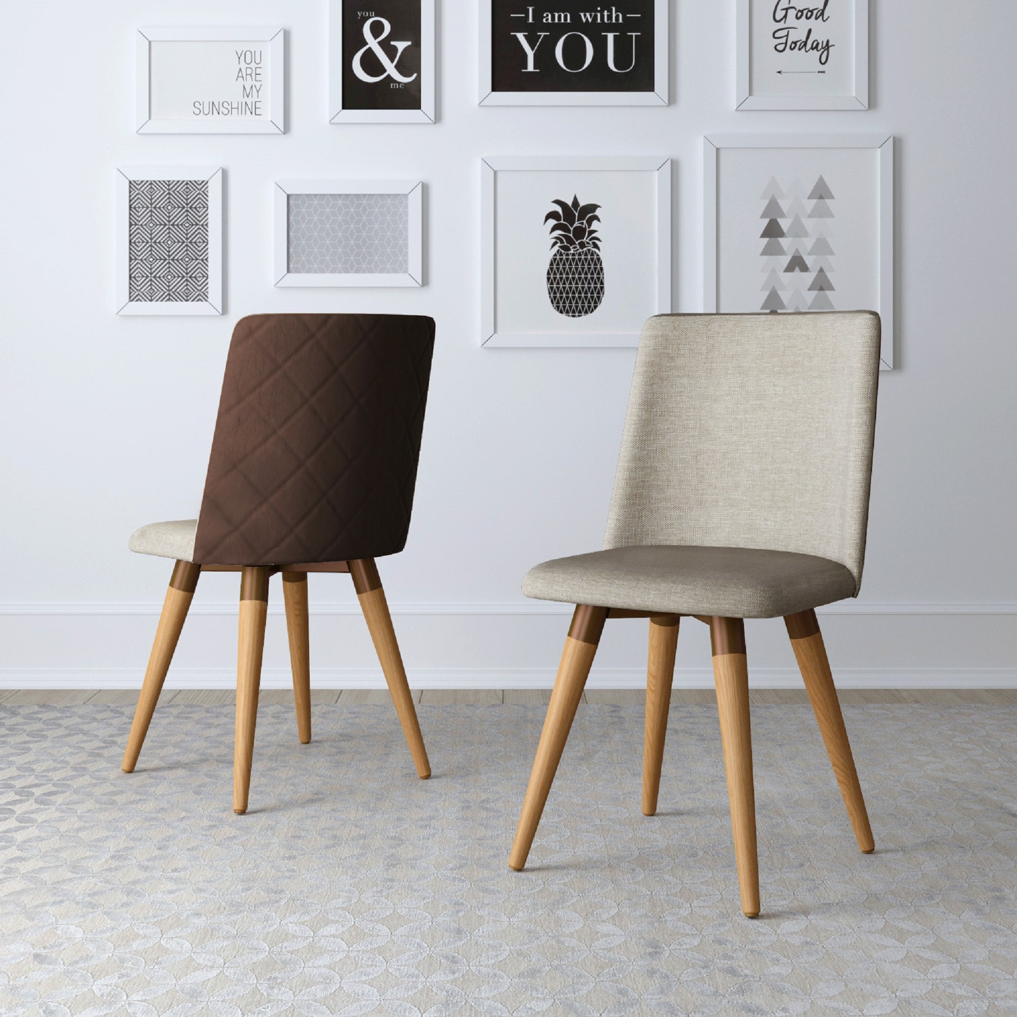 Manhattan Comfort 2-1023479 Set of 2 Dakota Contemporary/Modern Linen Upholstered Swivel Dining Side Chair (Composite Frame)