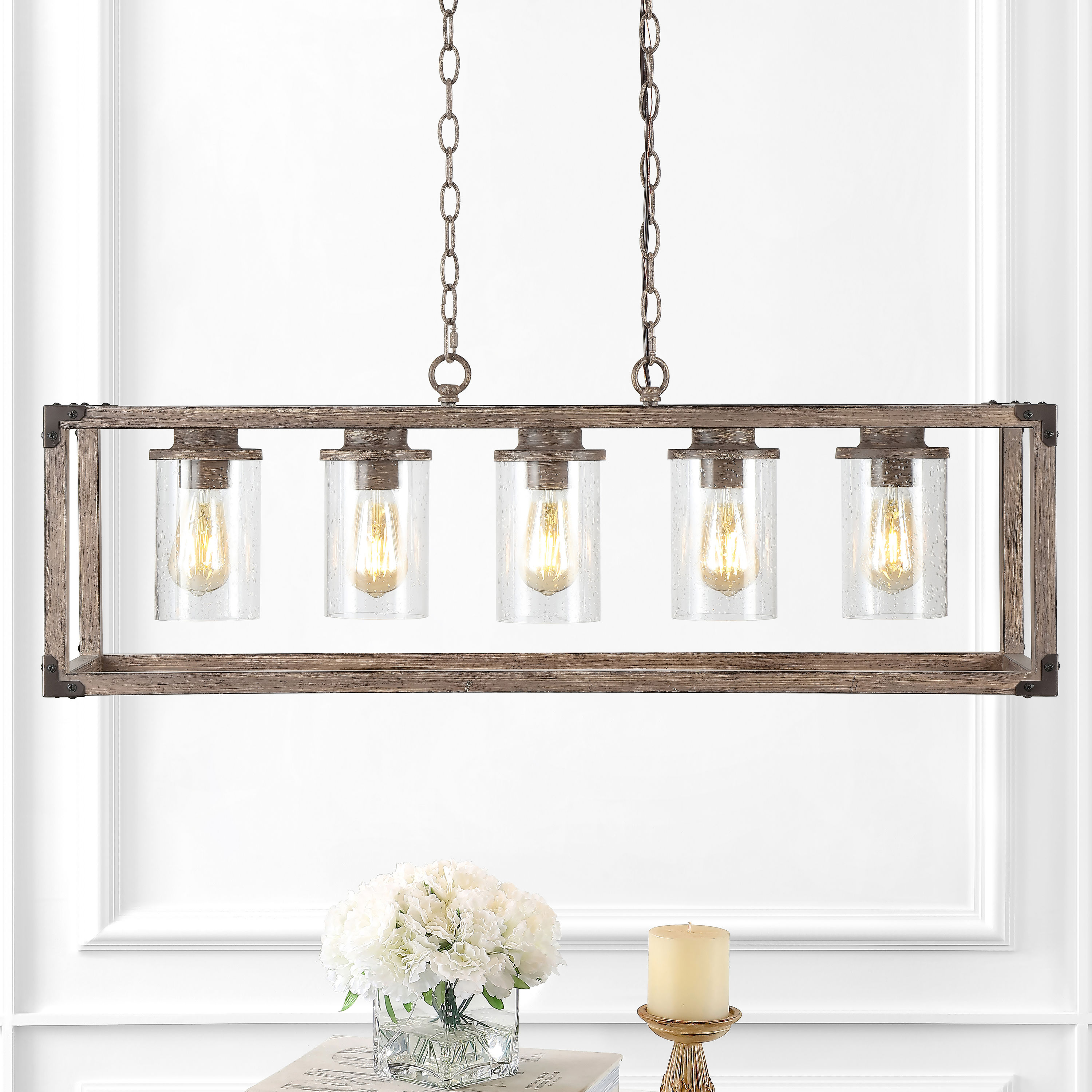 Zeniba 36" Rustic Farmhouse LED Pendant with Seeded Glass - Oil-rubbed Bronze