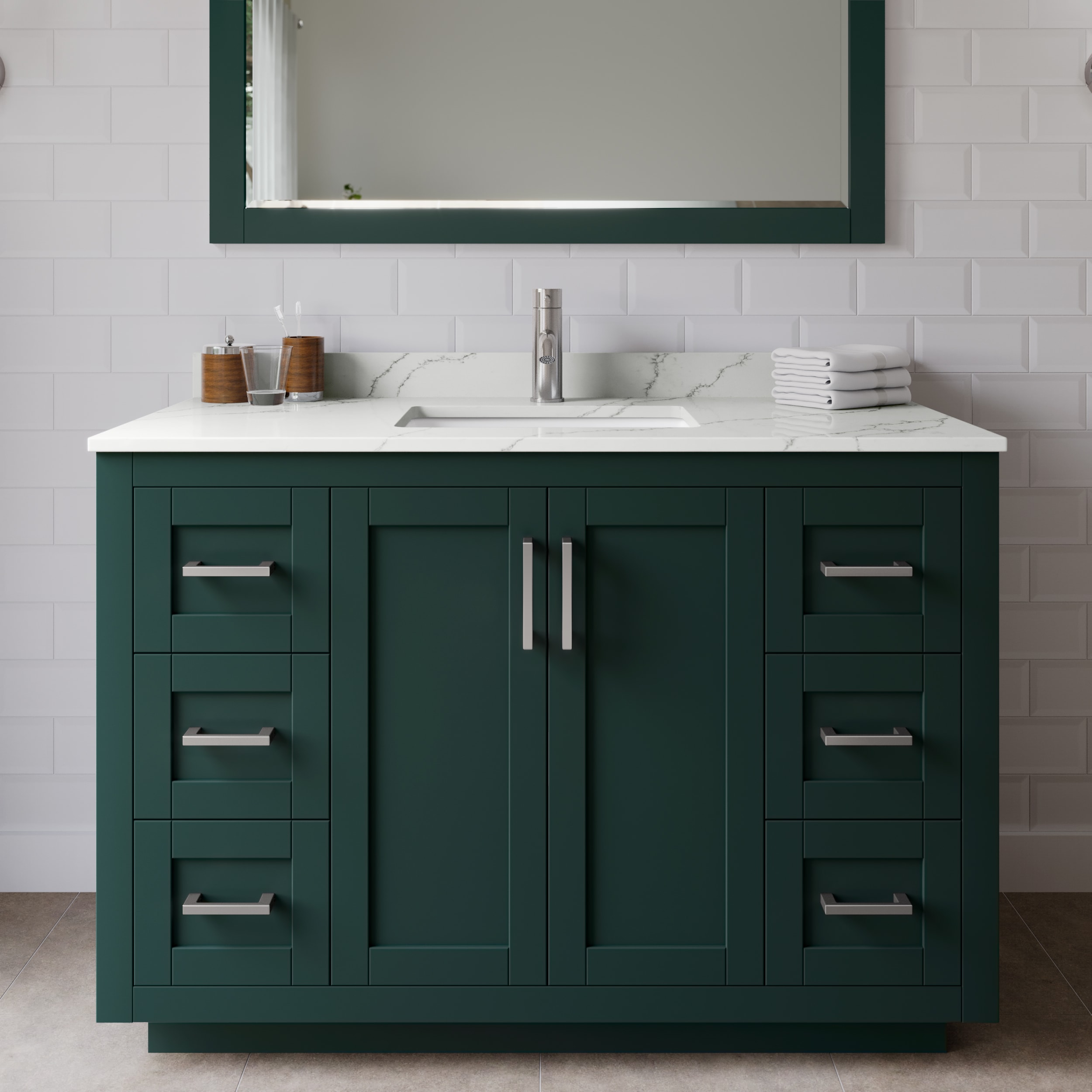 Wyndham Collection WCF292948SGEGTUNSM46 Miranda 48-in Green Undermount Single Sink Bathroom Vanity with Giotto Quartz Top (Mirror Included)