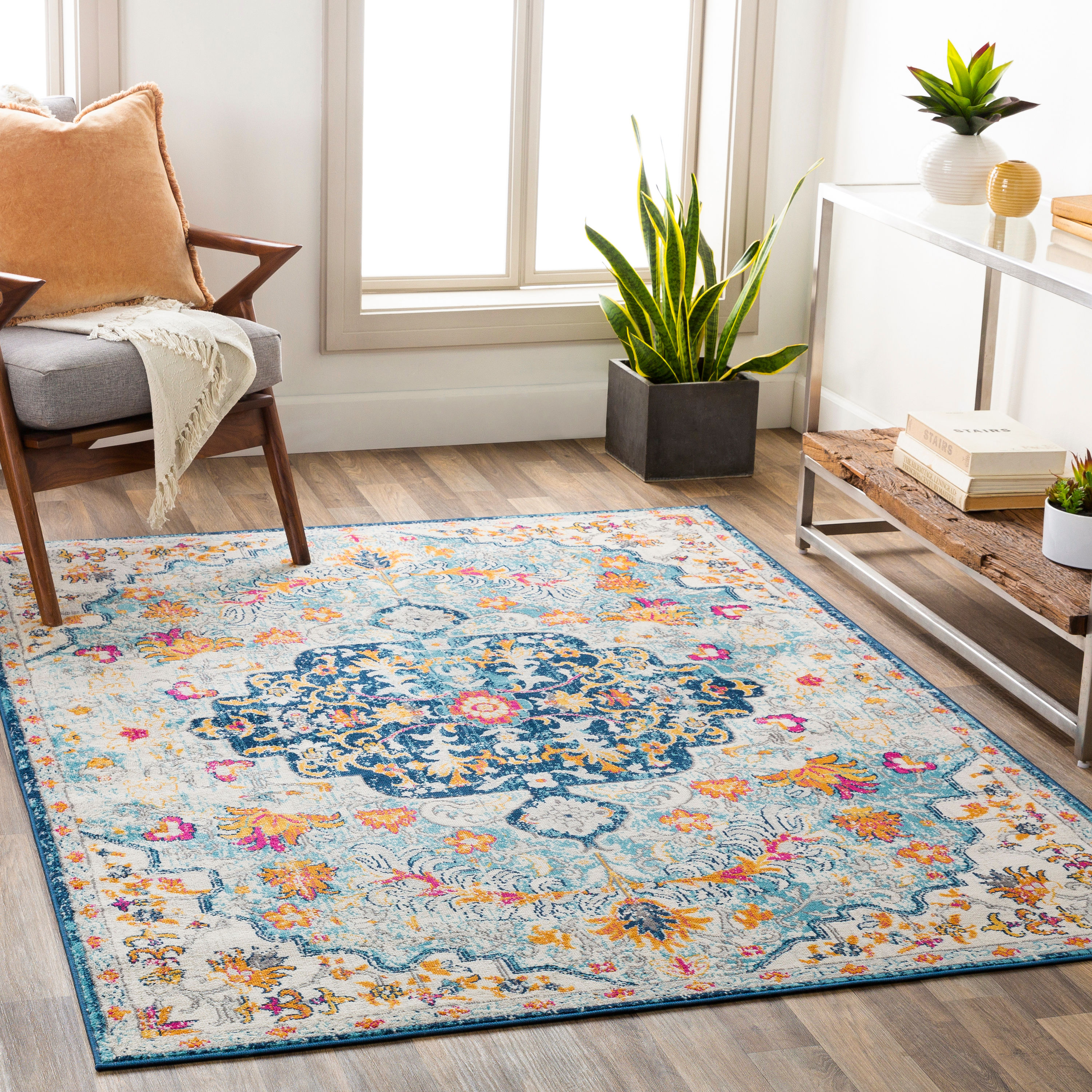 Livabliss FSA2314-71010 Floransa 8 x 10 (ft) Polypropylene Light Blue Rectangular Indoor Medallion Oriental Area rug