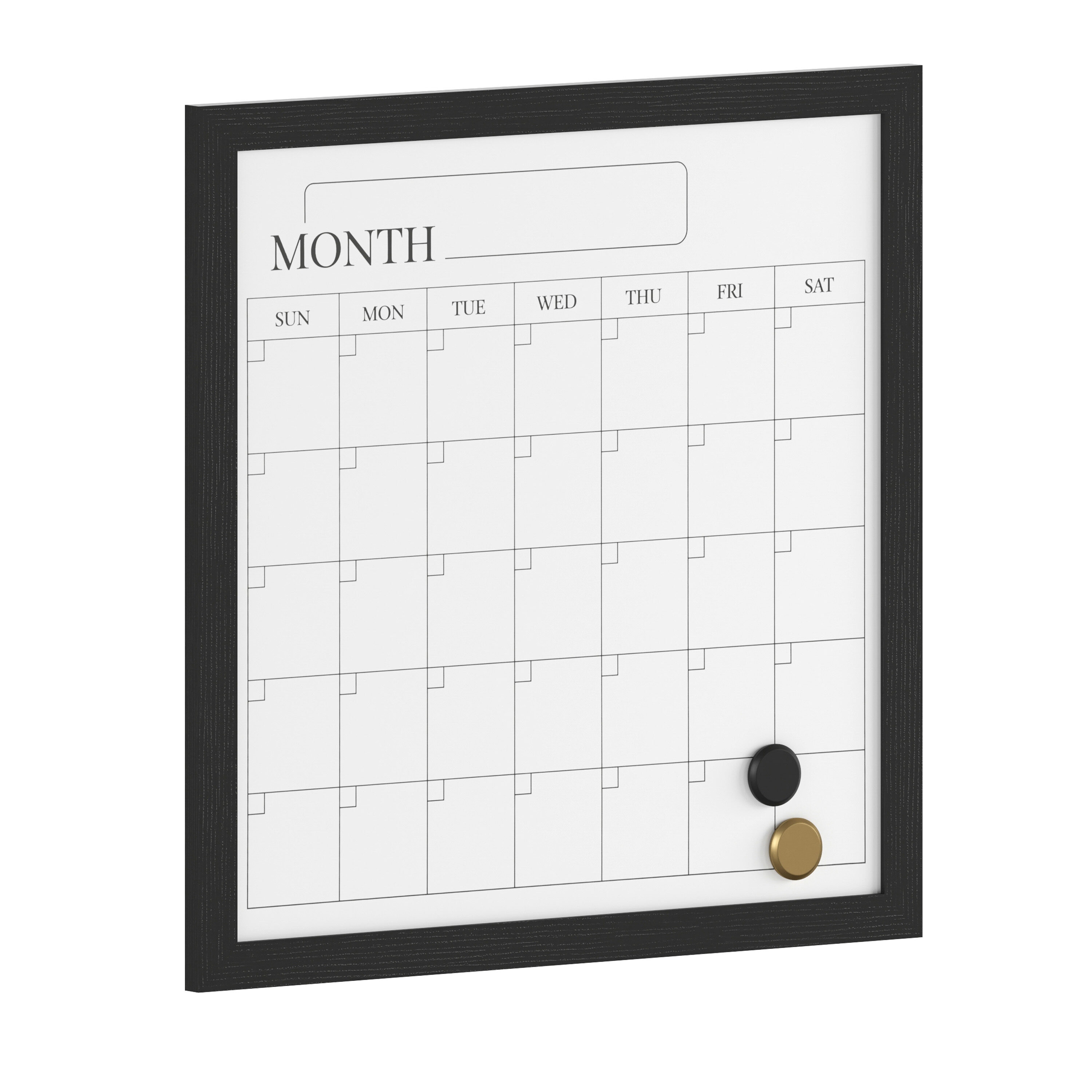 Martha Stewart 196861047008 Everette 18-in x 18-in Magnetic Monthly Calendar Dry Erase Board with Black Woodgrain Frame, Included Dry Erase Marker and 2 Magnets