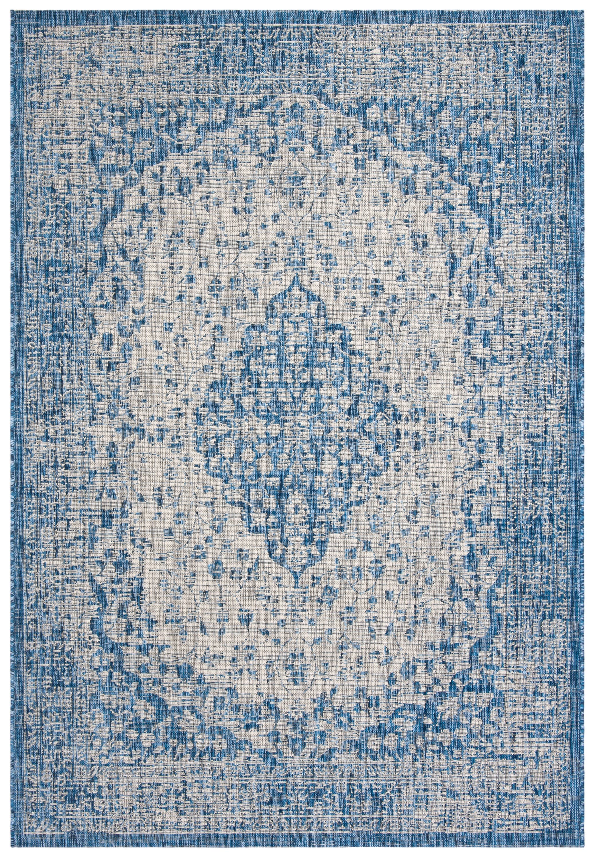 Riviera Easy-Care Blue and Grey Synthetic 9' x 12' Outdoor Rug