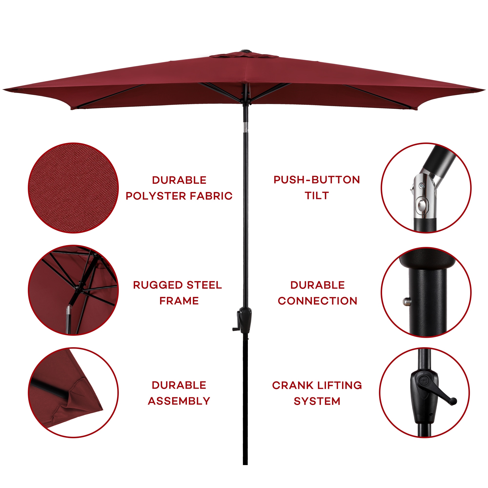 Sun-Ray 201005REC 6.25-Feet Steel Red Crank Market Patio Umbrella