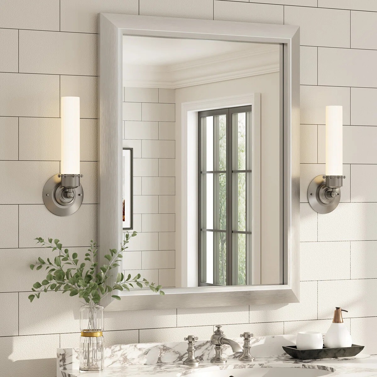 YQP 28x36 Inch Rectangle Thick Metal Framed Bathroom Mirrors with Tempered Glass