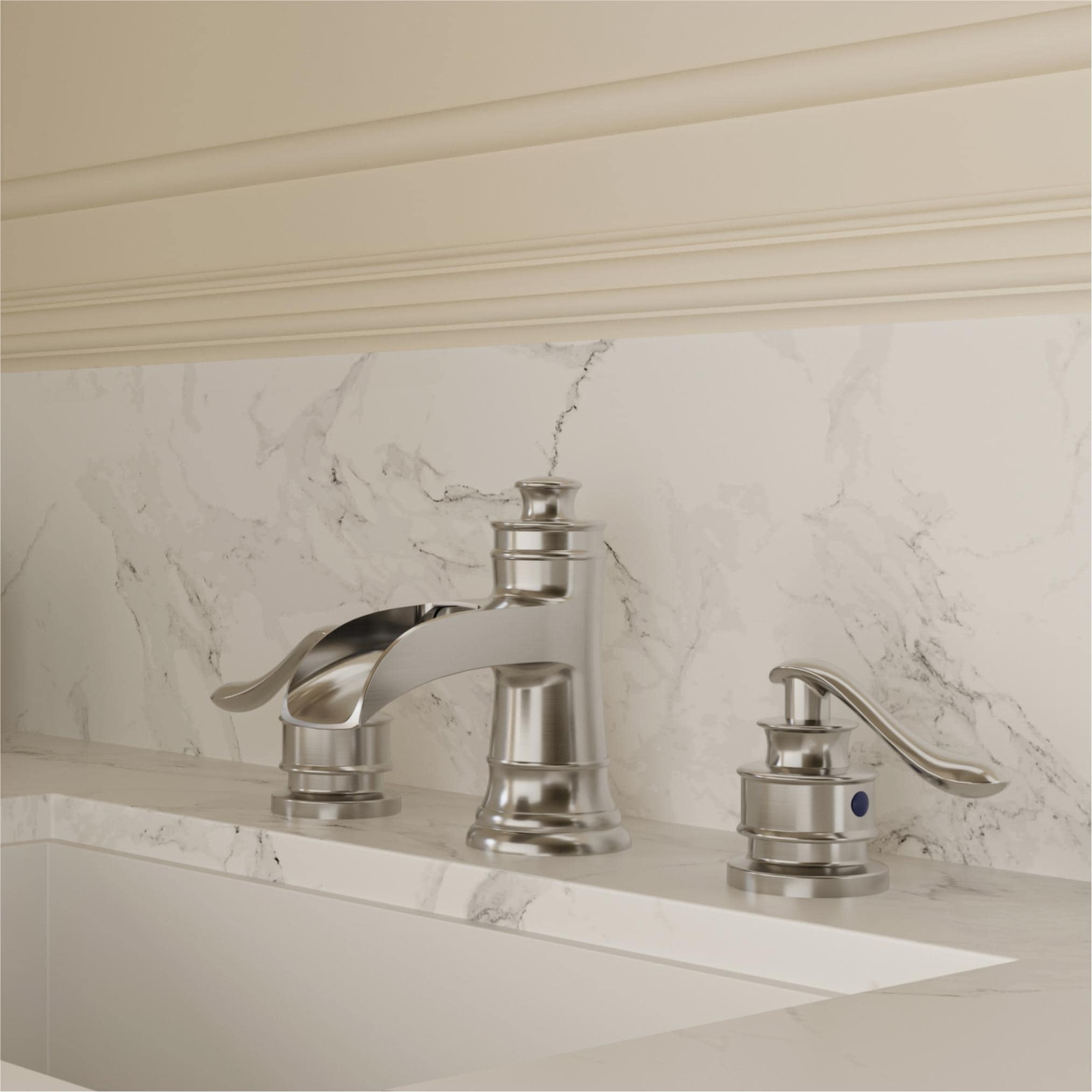 BWE Brushed Nickel Widespread 2-handle WaterSense Waterfall Commercial/Residential Handle Bathroom Sink Faucet with Drain
