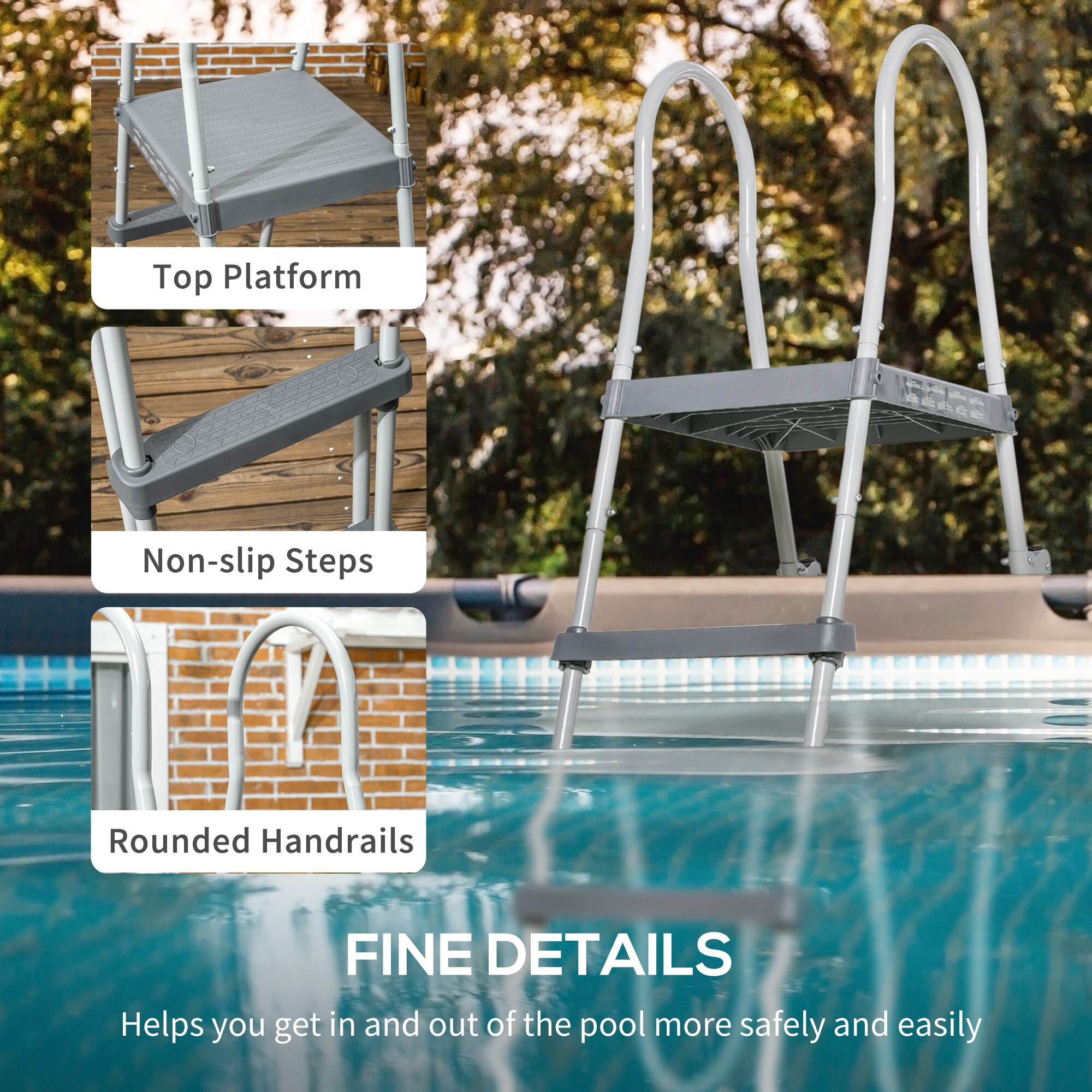 Watnature 70 in A-Frame Above Ground Swimming Pool Ladder Non-Slip ...
