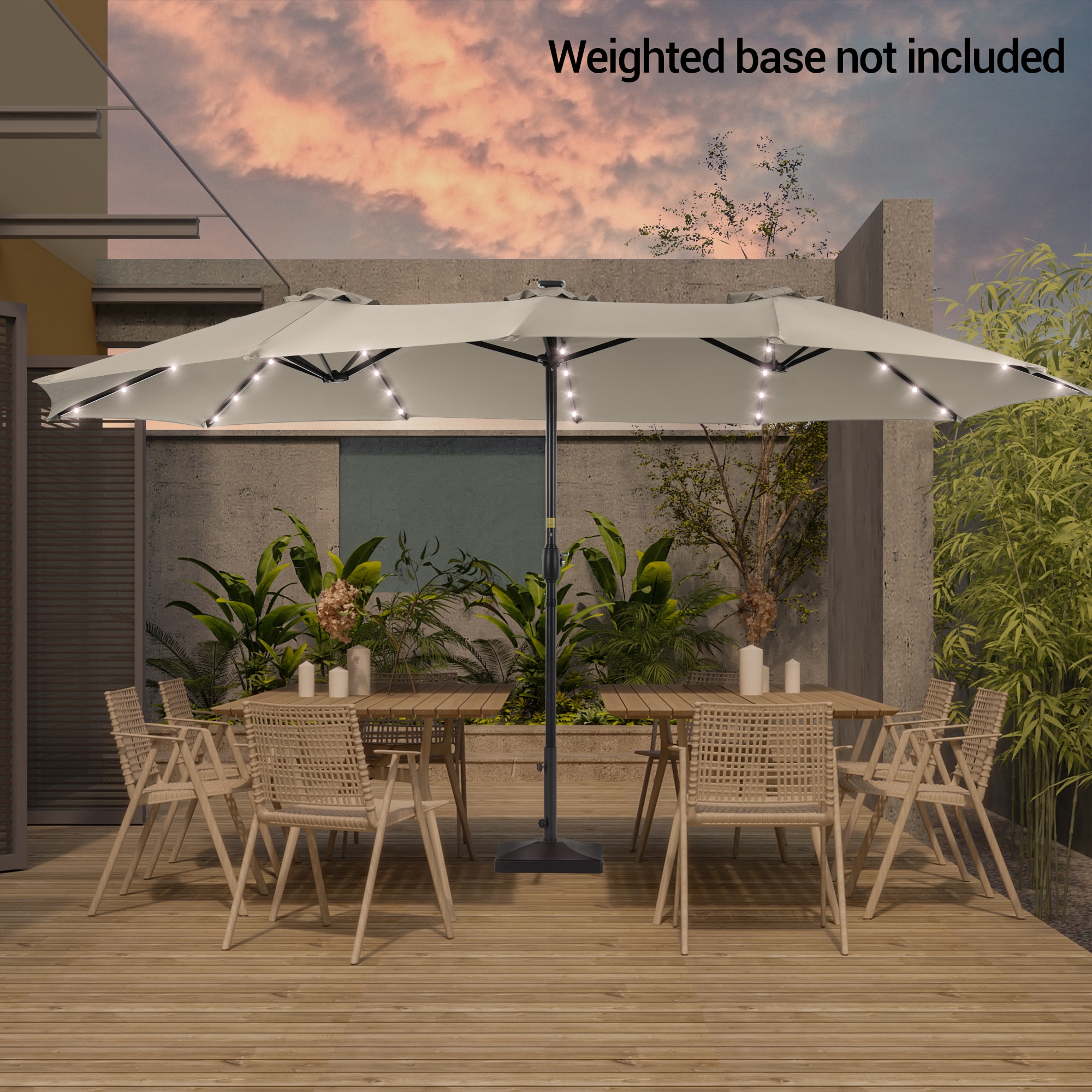 Sonkuki SD-LED159SD-BASE 15-Feet Aluminum Off-white No-tilt Market Patio Umbrella with Lights and