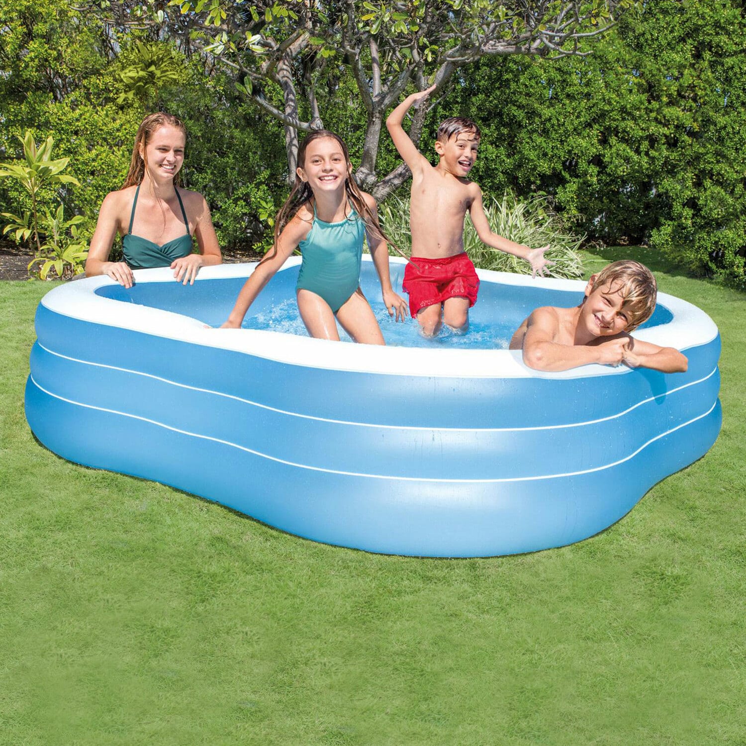 Intex 7.5-ft x 7.5-ft x 22-in Inflatable Top Ring Rectangle Above ...