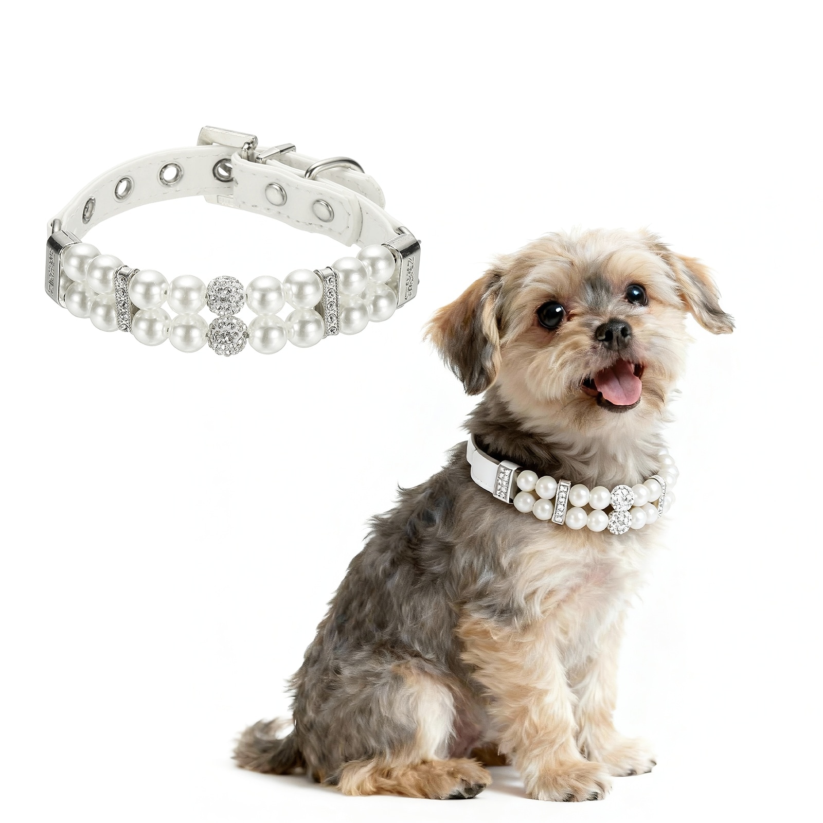 Unique Bargains Pearl Dog Collar Bling Pearl Cat Collar Fancy Crystal Rhinestone Luxury Beaded Pet Cute Wedding Necklace Gift Diamond (White S) Intended for Teacup /Puppies/Kitten/Small Pet