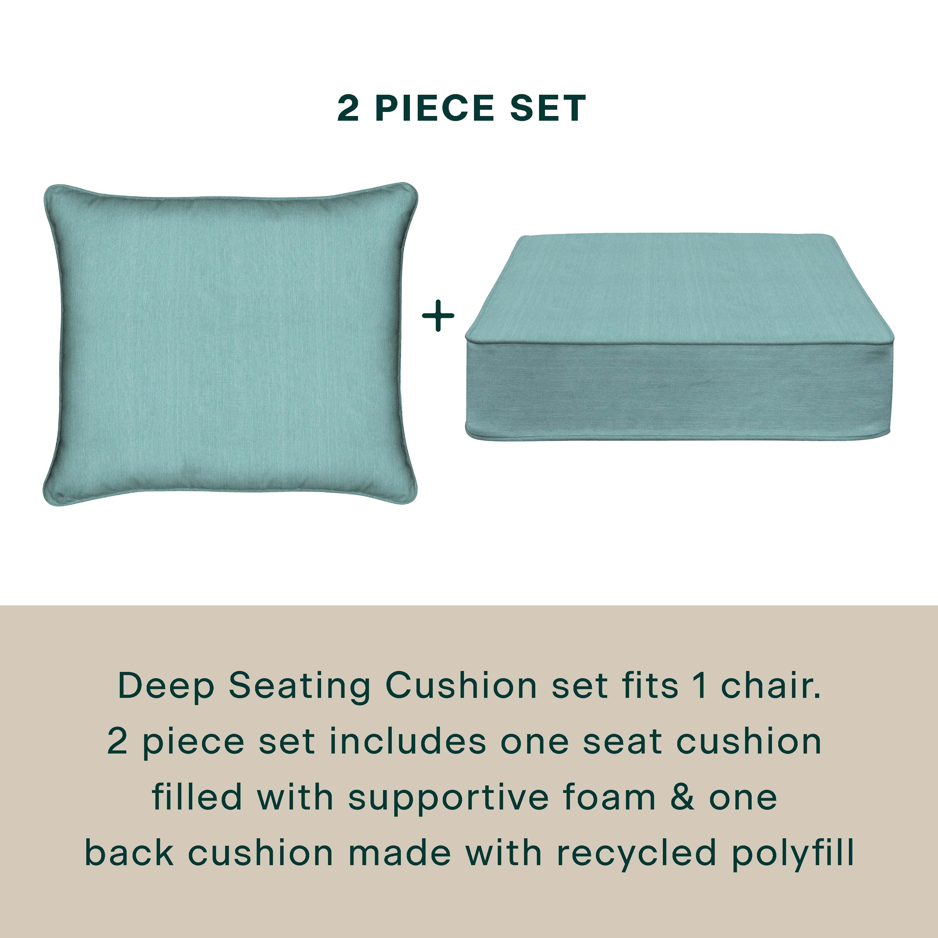 Textured Solid Coastal Blue Outdoor Deep Seating Chair Cushion Set
