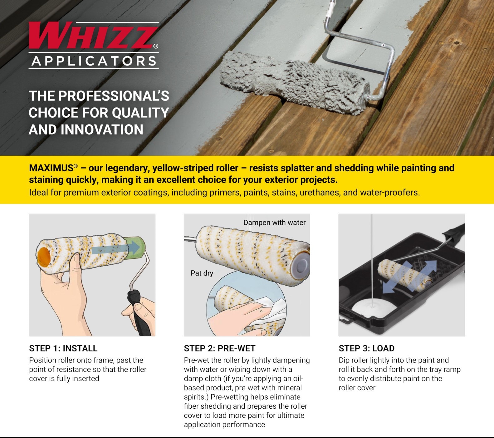 WHIZZ 4in x 1/2in Nap Jumbo MAXIMUS Siding, Porches, and Walls Polyamide Mini Paint Roller in