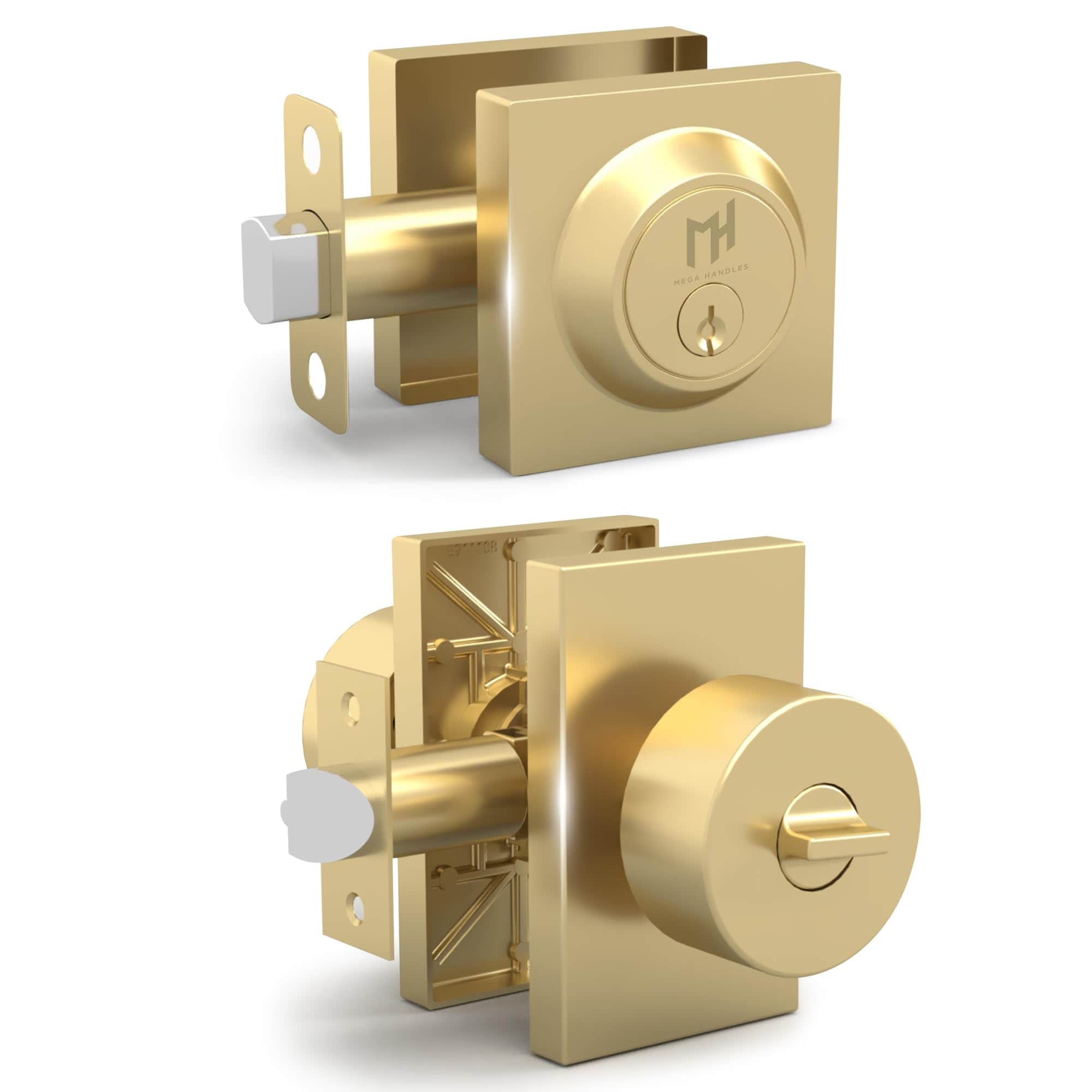 Mega Handles Laura Entry Door Knobs and Deadbolt Lock - 1 Pack Reversible Heavy Duty Gold Door Knob and Deadbolt Combo For Interior/ Exterior Doors - Fits All Standard Door Sizes - Satin Brass #LAURA-CO-SB-1