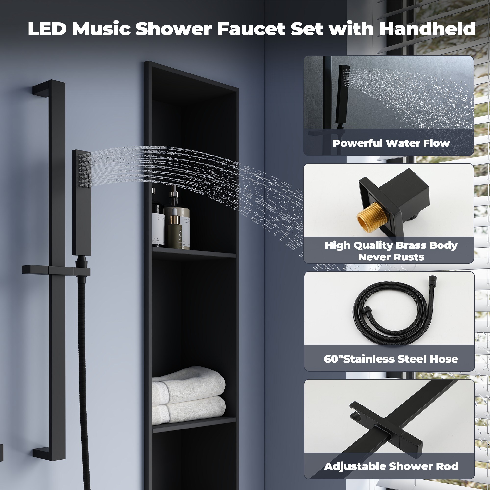 CASAINC BR01011HHCKMB Showerhead-Bar-Panels - View #8