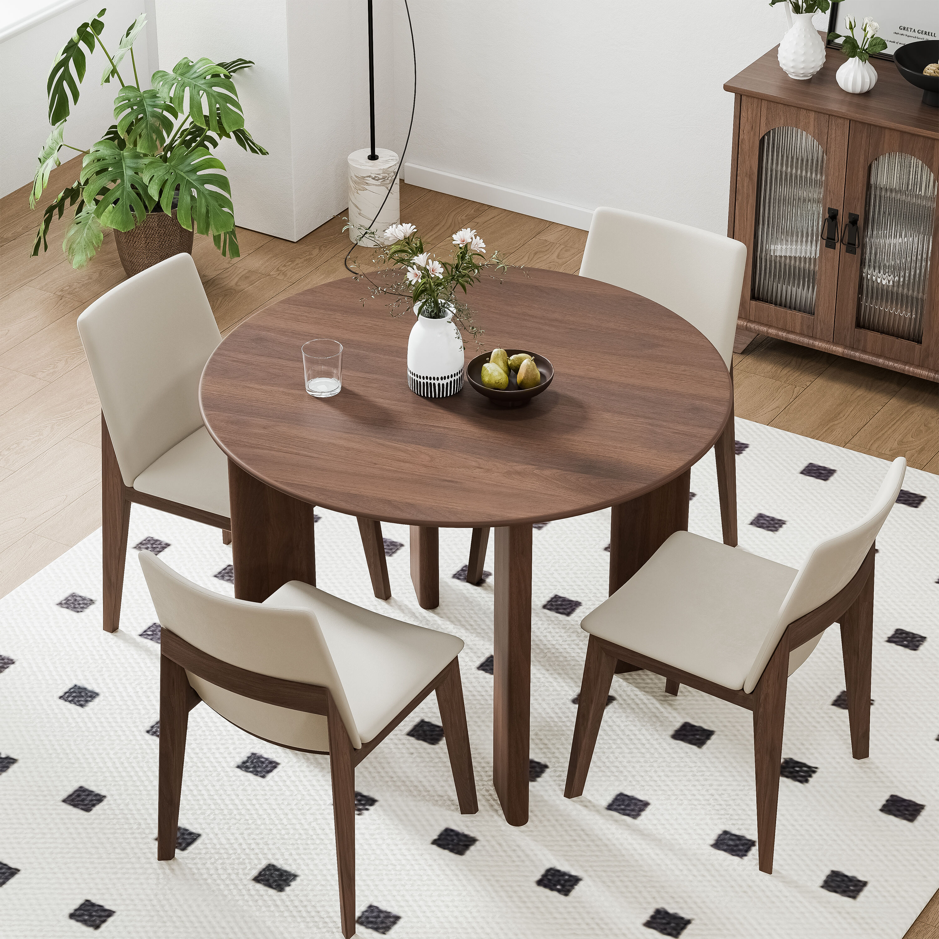 Dovelina -  Round Wood Modern Dining Table Kitchen Table with 4 Legs 42-in Lx30-in H