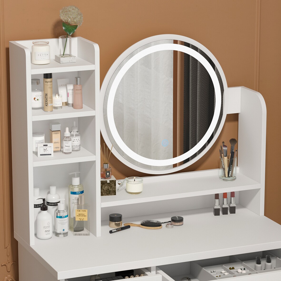 FUFU&GAGA Vanity Set with Stool and Mirror, Light in the Makeup Vanities department at Lowes.com